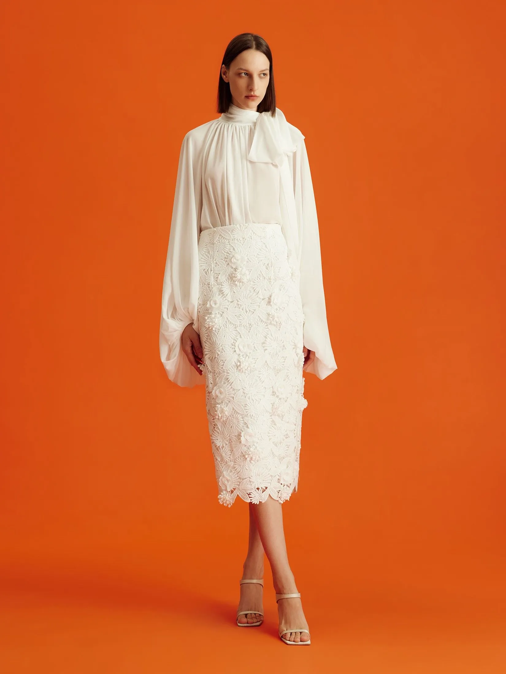 ASAVA (AW24) Daniella Floral-lace Women Pencil Skirt White