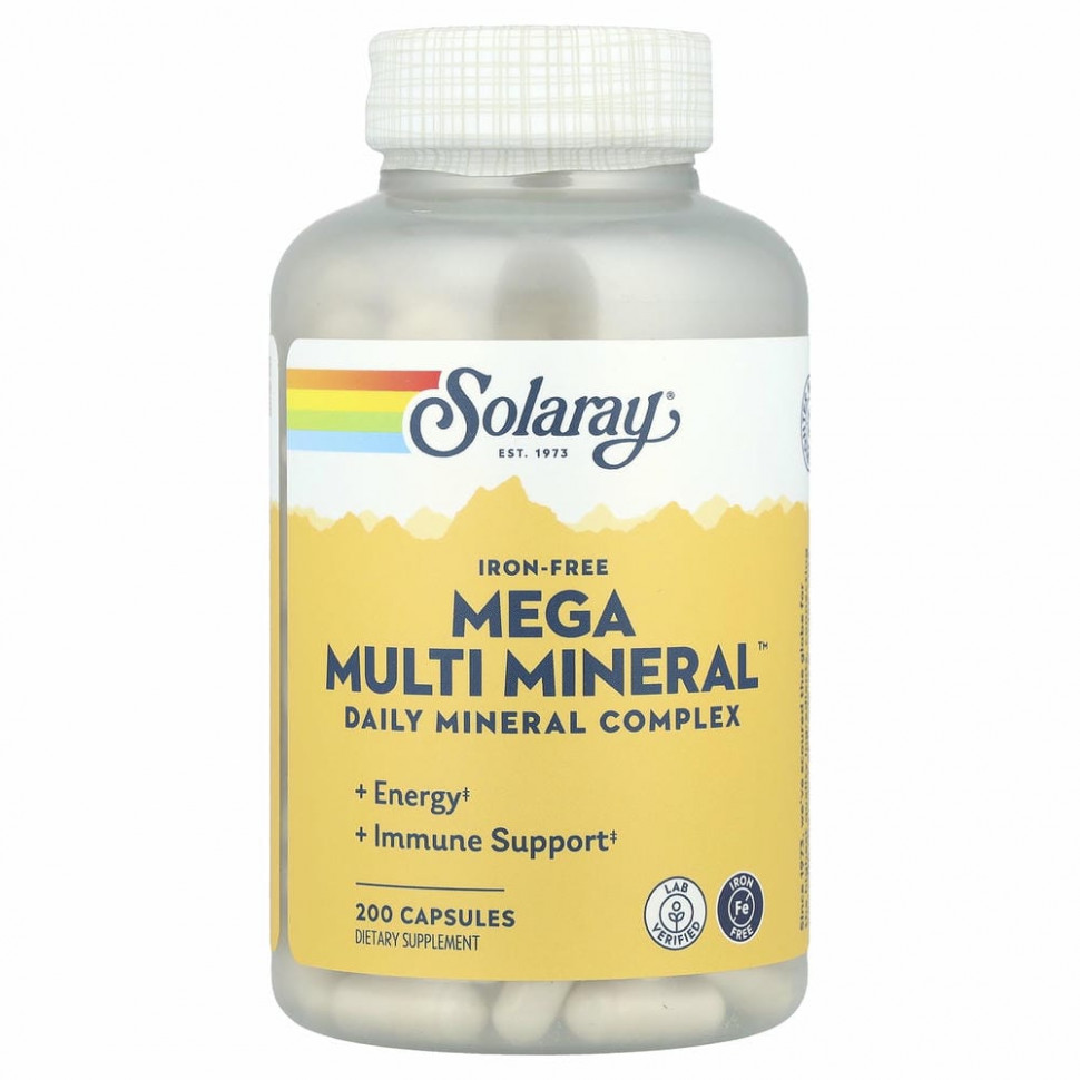 Solaray, Mega Multi Mineral, без железа, 200 капсул