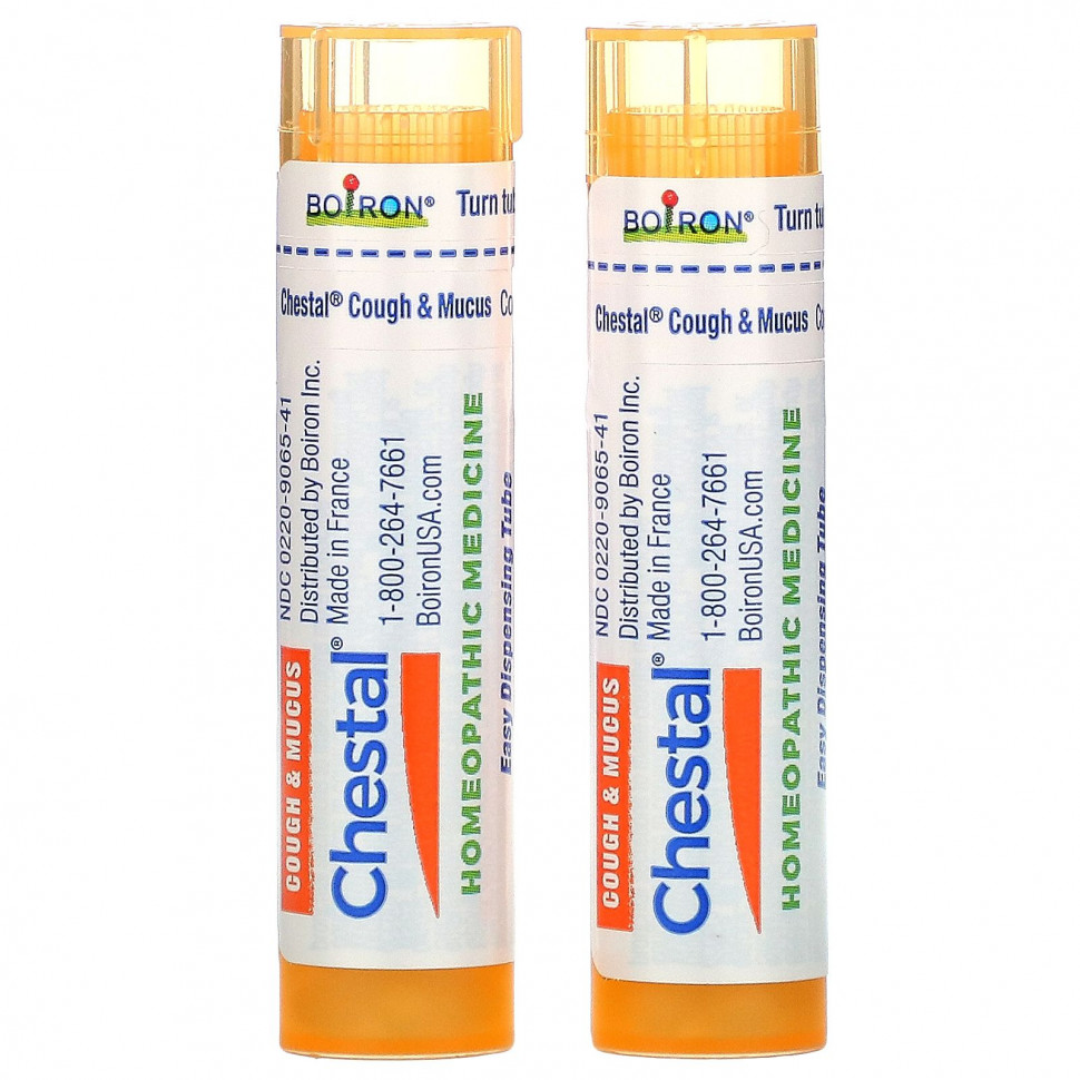 Boiron, Chestal Meltaway Pellets, Cough & Mucus Relief, 2 Tubes, Approx 80 Pellets Each