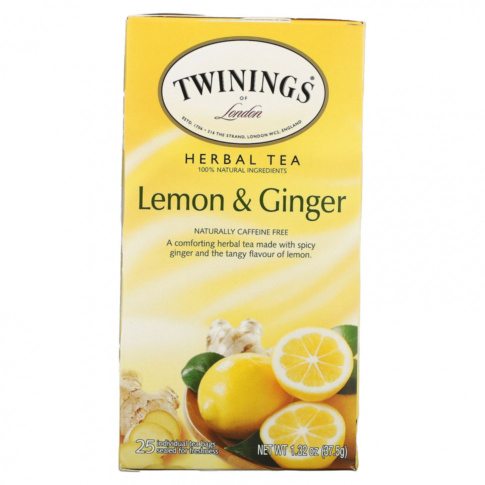 Twinings, Травяной чай, без кофеина, лимон и имбирь, 20 пакетиков, 1,32 унции (37,5 г)