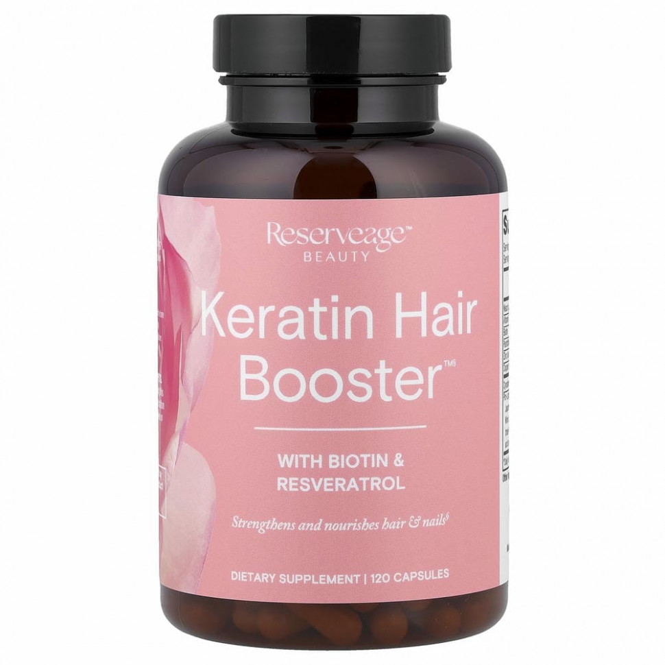 ReserveAge Nutrition, Keratin Hair Booster с биотином и ресвератролом, 120 капсул