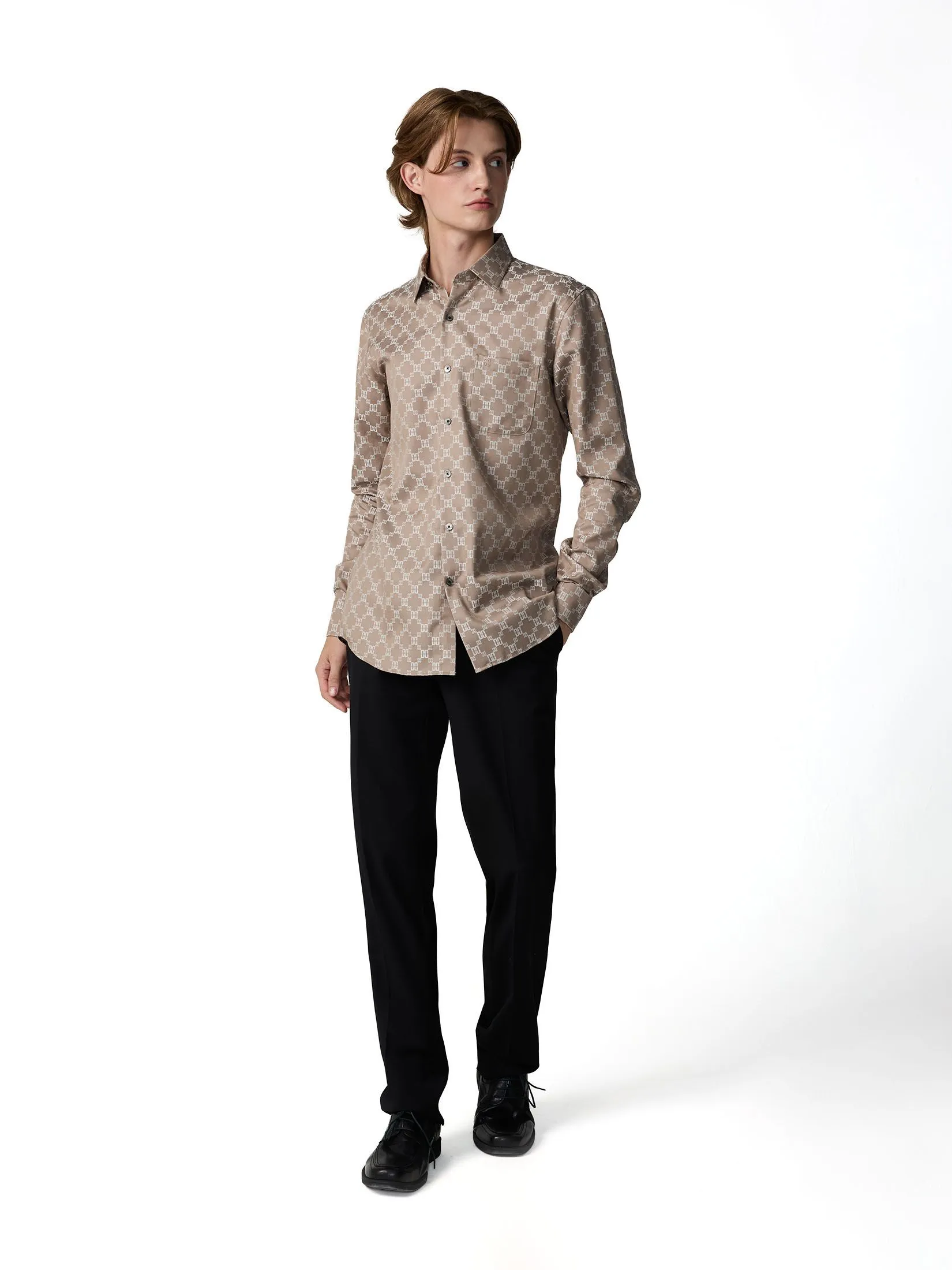 DAKS MEN Long Sleeve Shirt Smart Fit Khaki Size - M