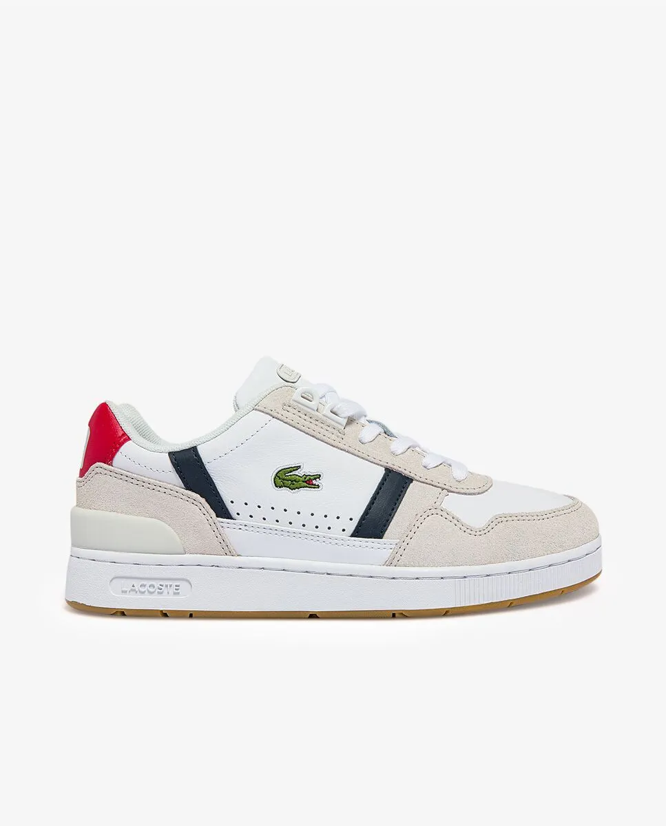 LACOSTE White Women’s T-Clip Tricolour Leather and Suede Trainers