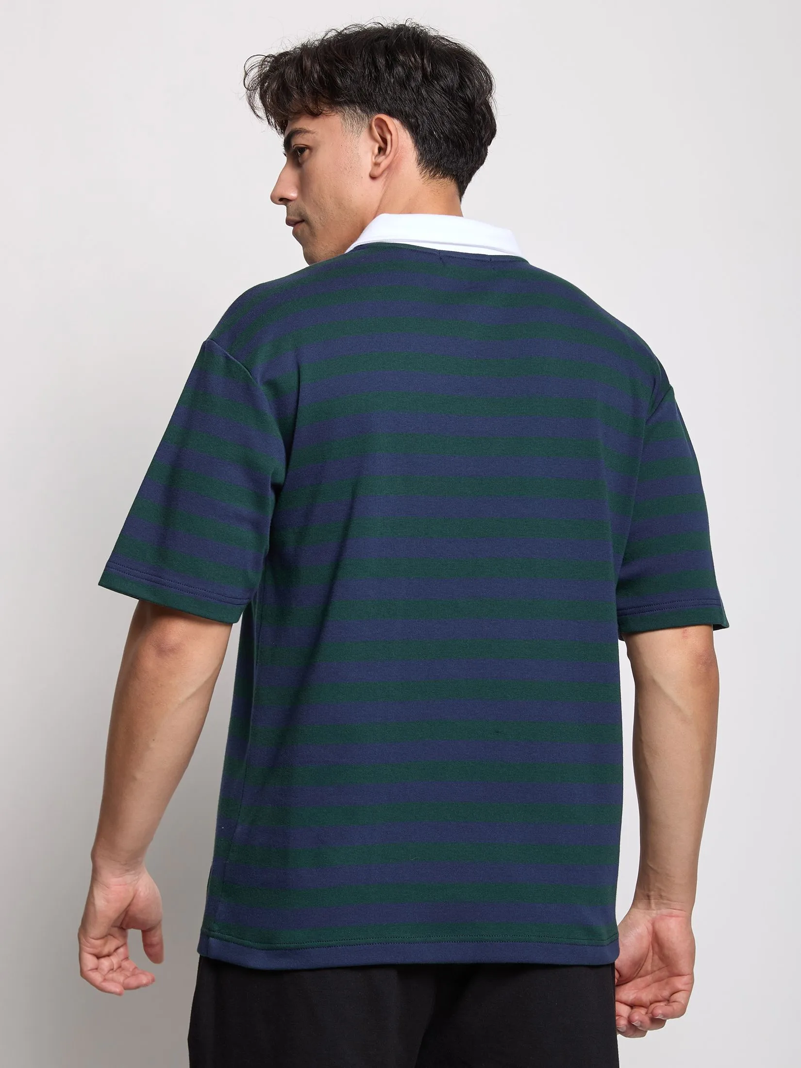 PACIFIC UNION Men Polo Shirt Stripe Superman Green