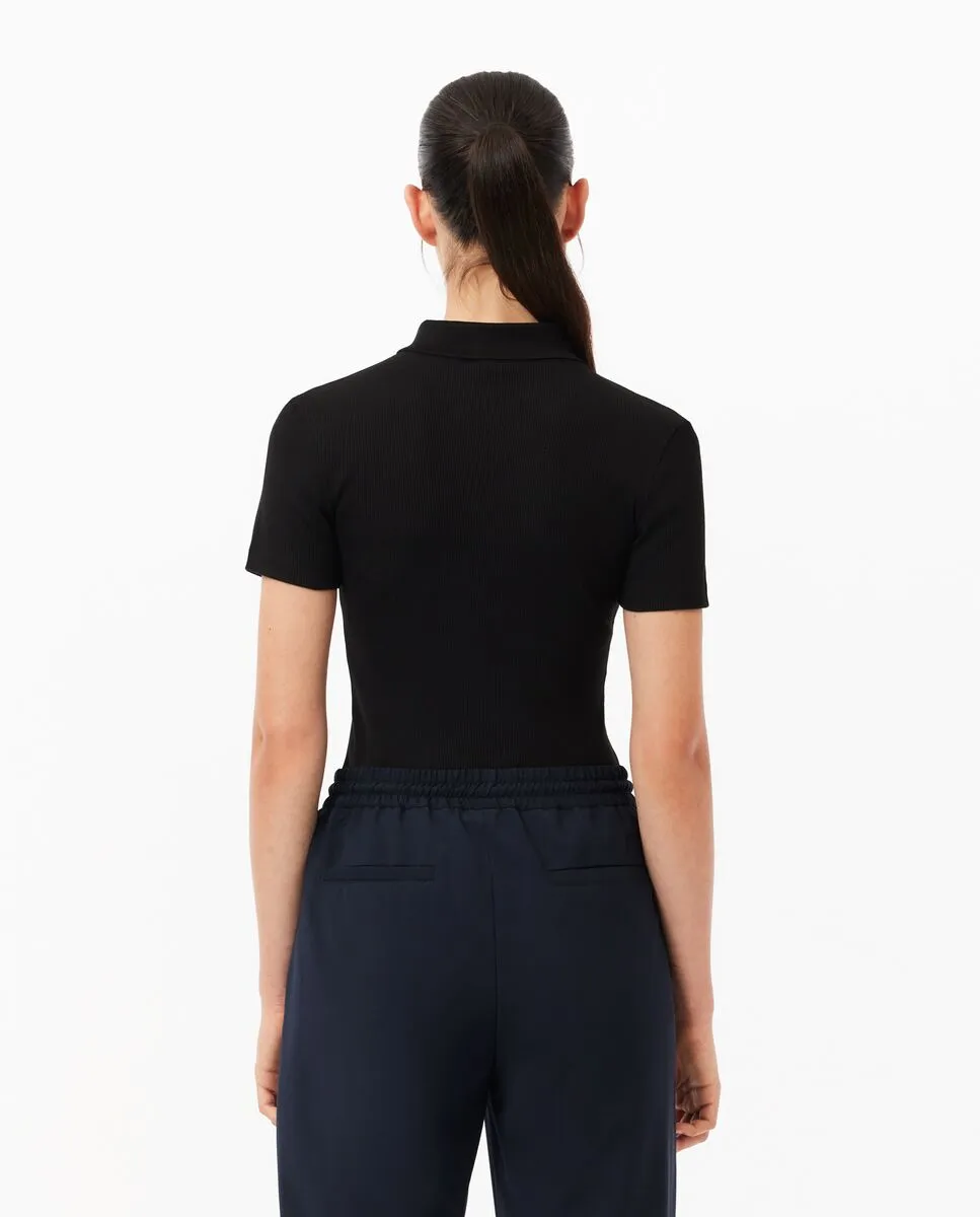 LACOSTE L.12.D Slim Fit Ribbed Cotton Polo Shirt Black
