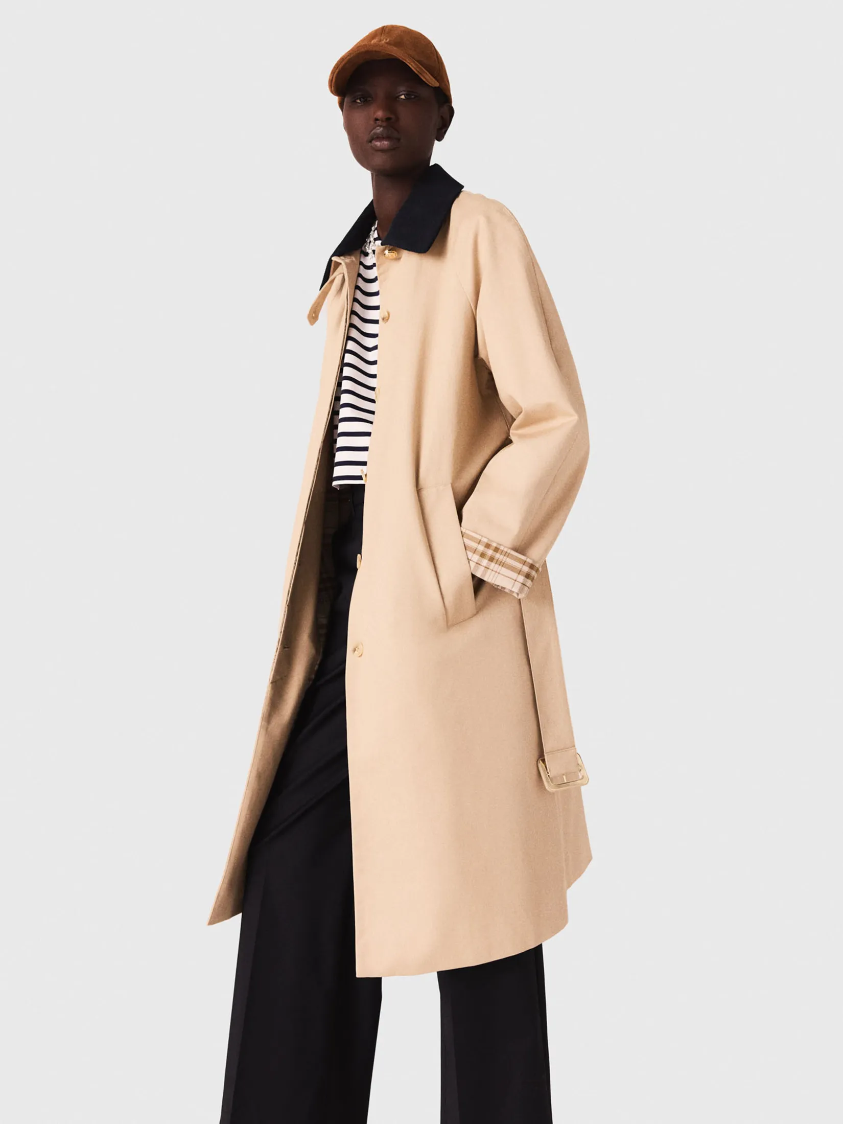 MAJE Women Trench Coat Contrast Sleeve And Collar