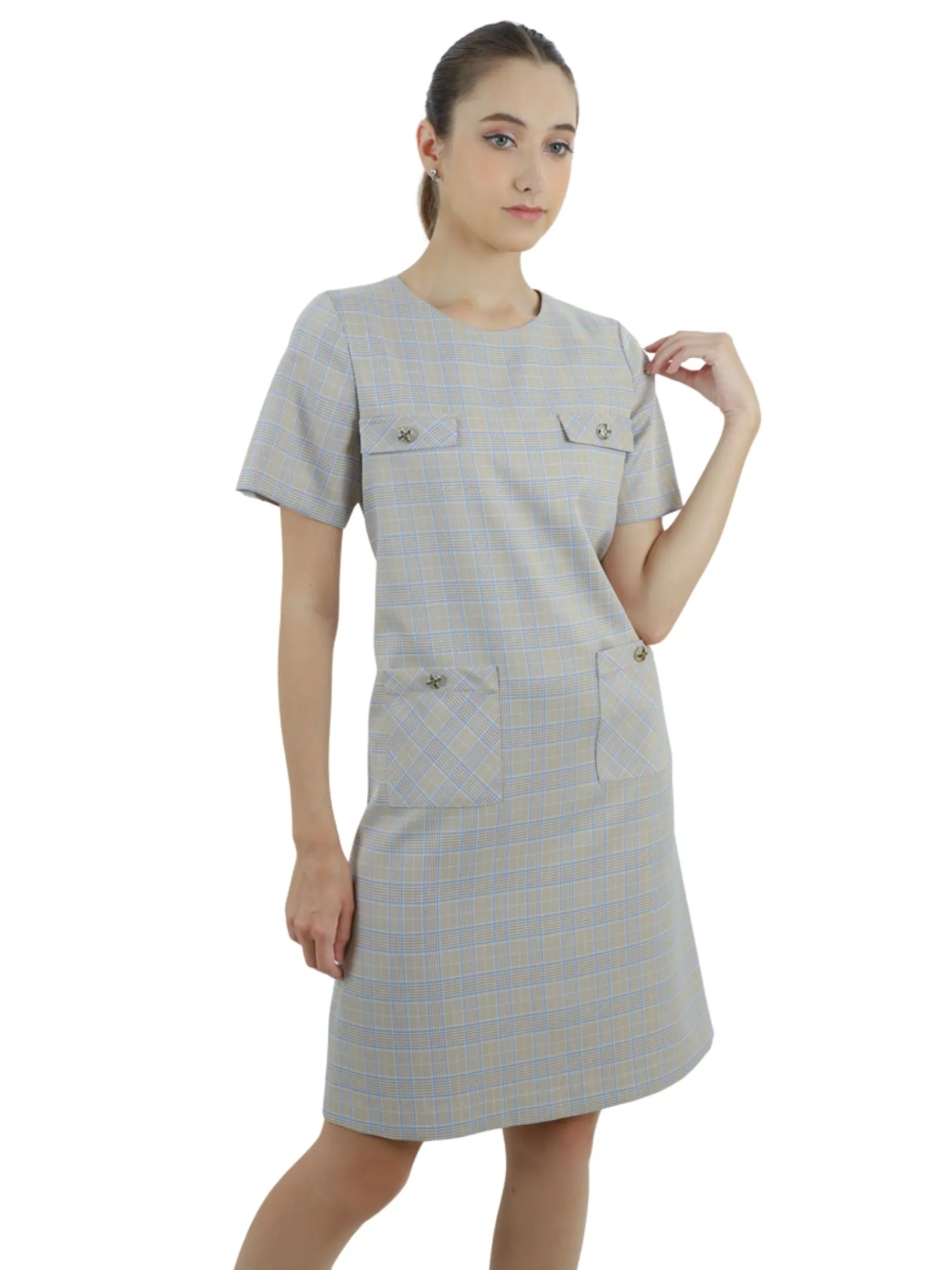 VERONIQA Women Dress Short Sleeves Chack Spun Khaki Size - S