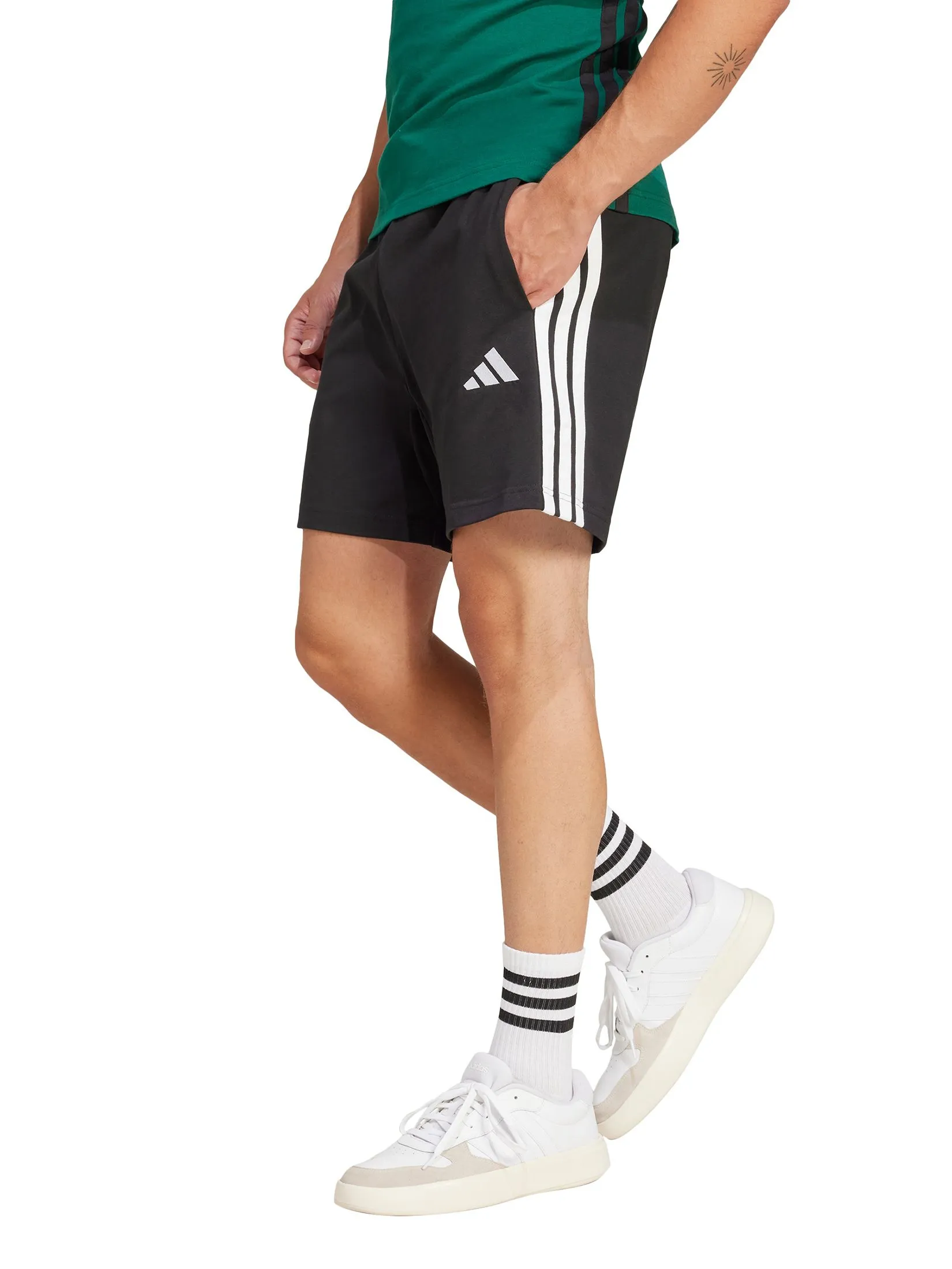 ADIDAS Men Shorts 7-Inch Essentials 3-Stripes Single Jersey Black Size - A/L