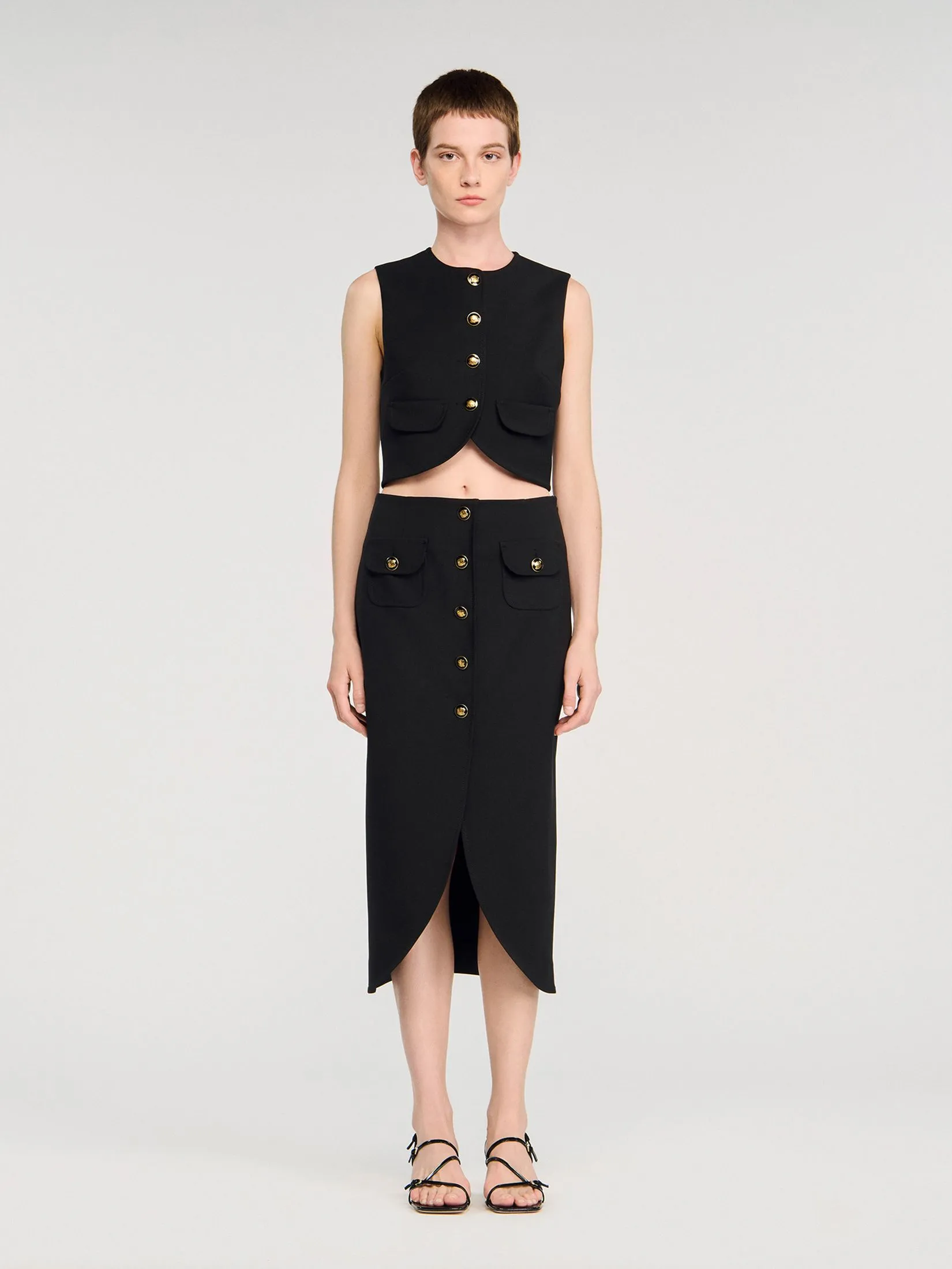 SANDRO Buttoned Midi Skirt