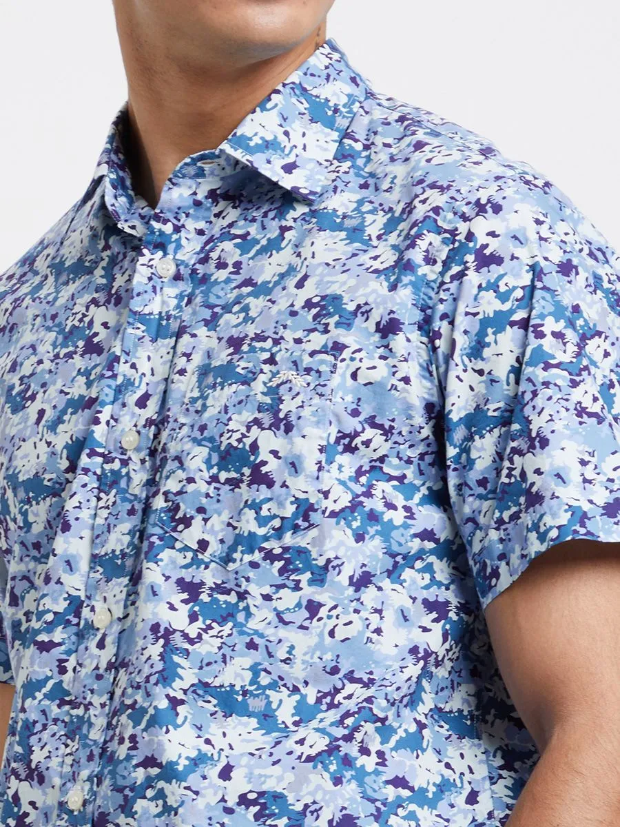 ALUMNUS Men Shirt Short Sleeves with Graphic Printed Midnight Blue