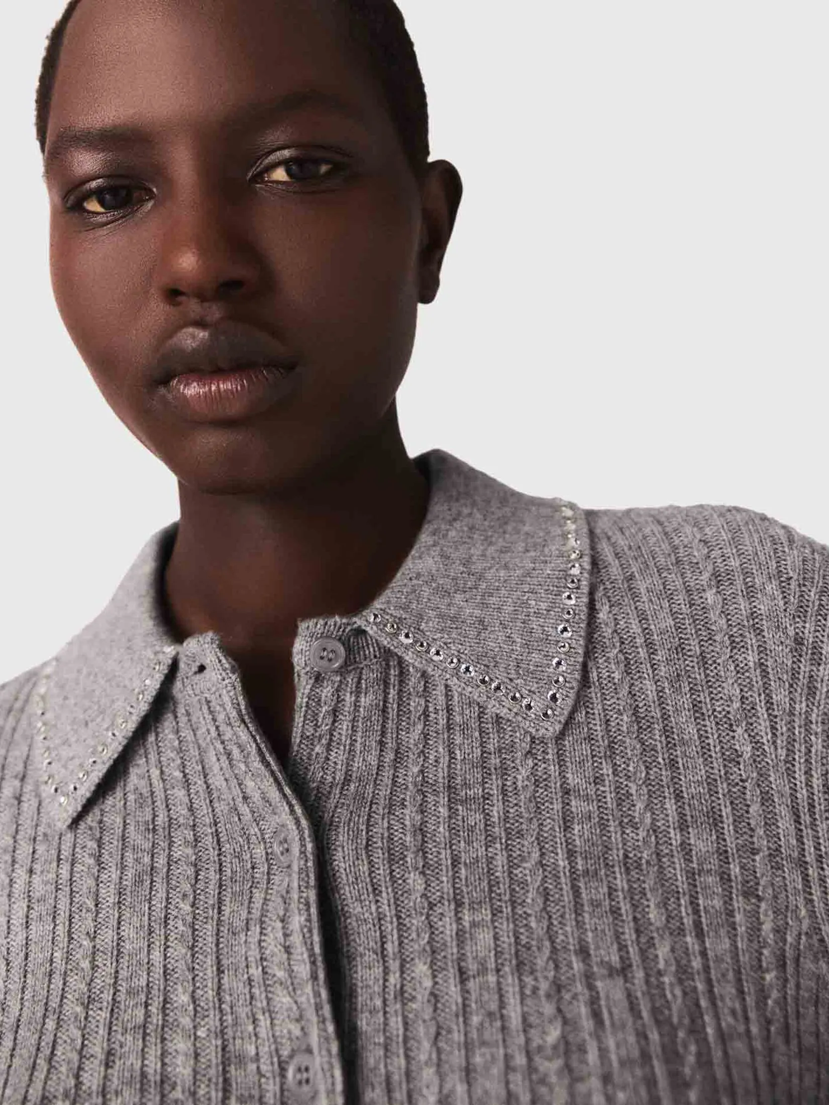 MAJE Women Cardigan Rhinestone Collar