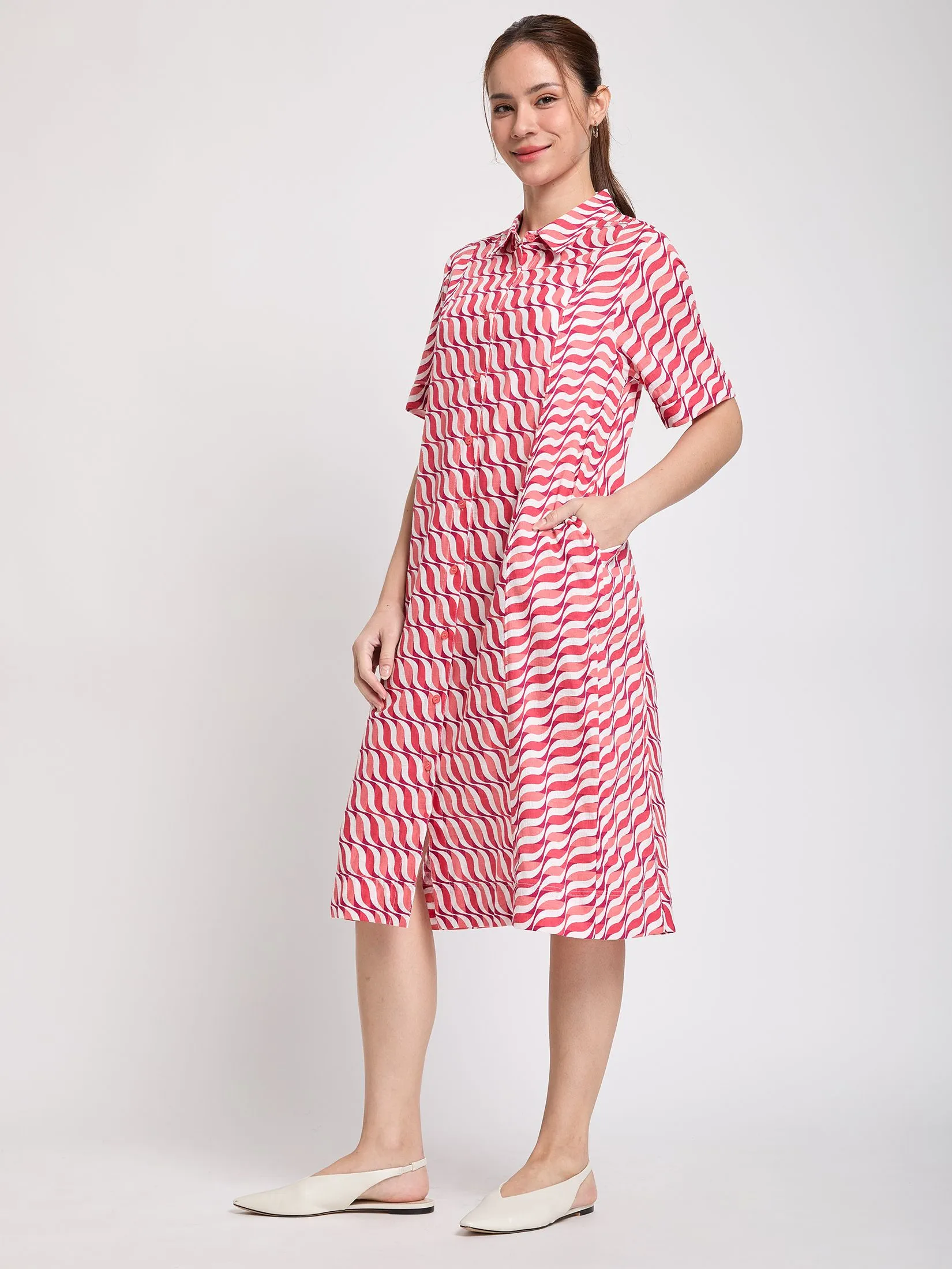 EASY PIECES Women Midi Dress Short Sleeves Print