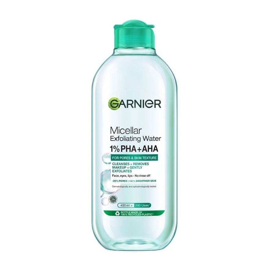 Garnier Micellar Exfoliating Water For Pores  Skin Texture 400 Ml. - Green