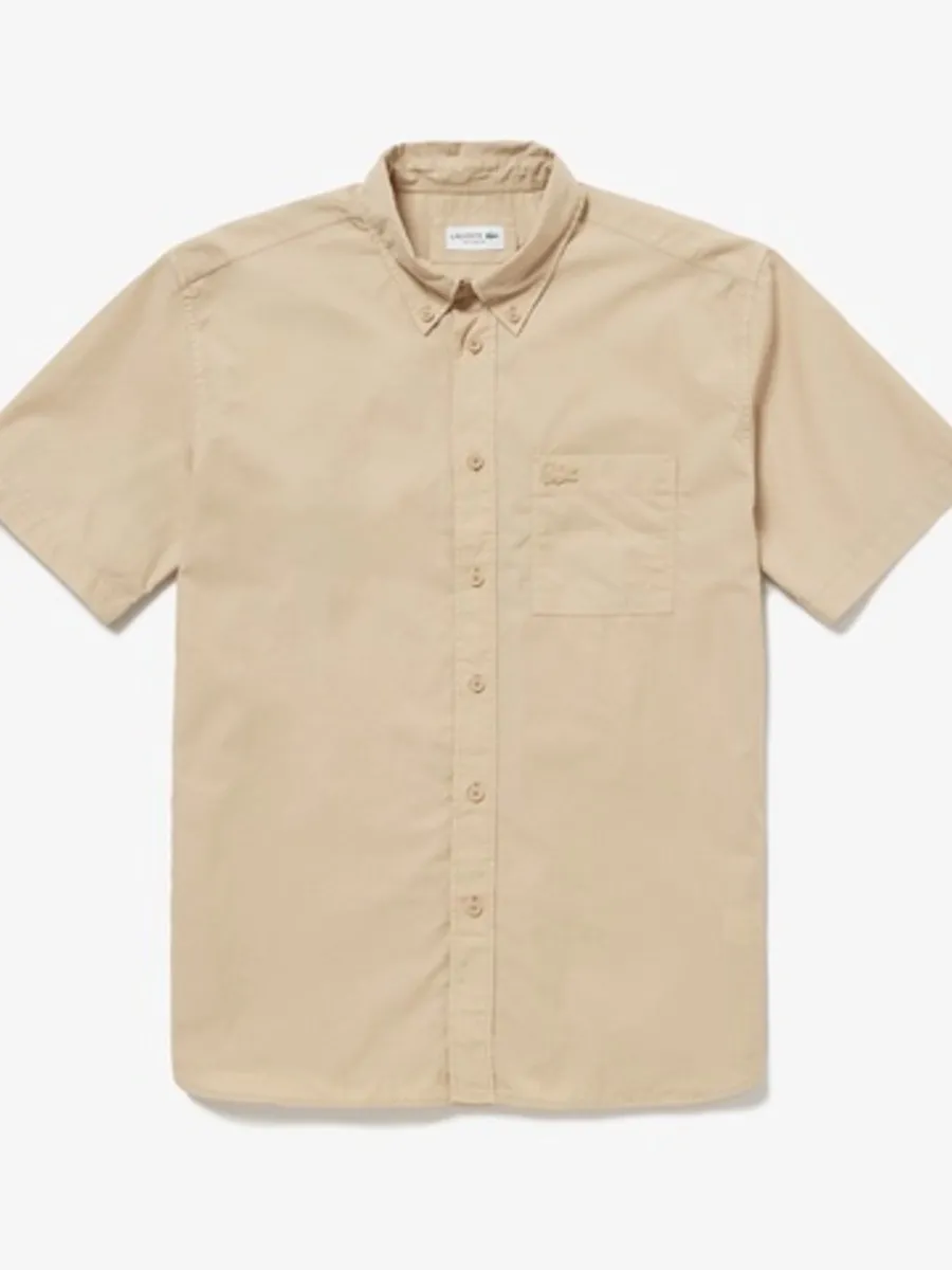 LACOSTE Relaxed Fit Natural Dyed Poplin Shirt Beige Size - L-XL