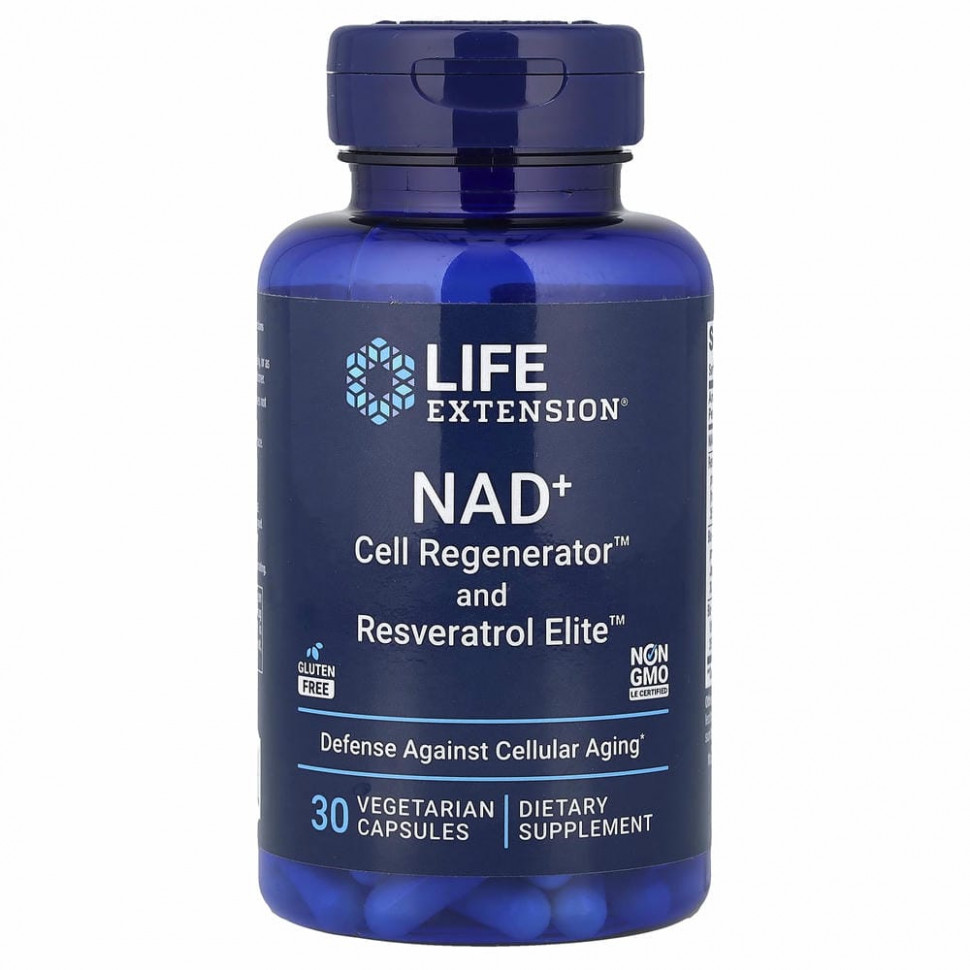 Life Extension, NAD+ Cell Regenerator, с ресвератролом, 30 вегетарианских капсул