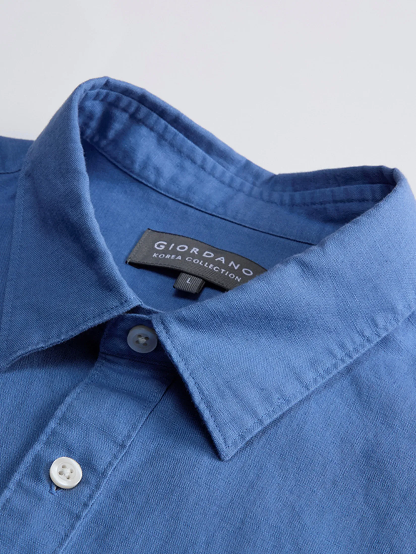 GIORDANO Men s Online Exclusive Regular Poplin Linen Shirt (Korea) Blue
