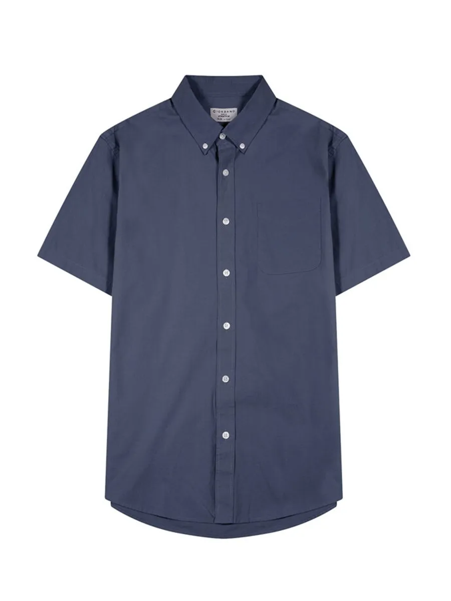 GIORDANO Men's Short Sleeve Slim Fit Stretch Poplin Shirt Navy blue