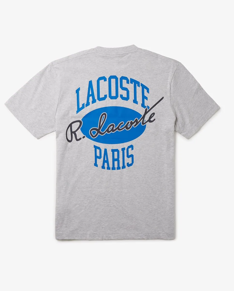 LACOSTE Heritage Print Cotton T-Shirt Grey