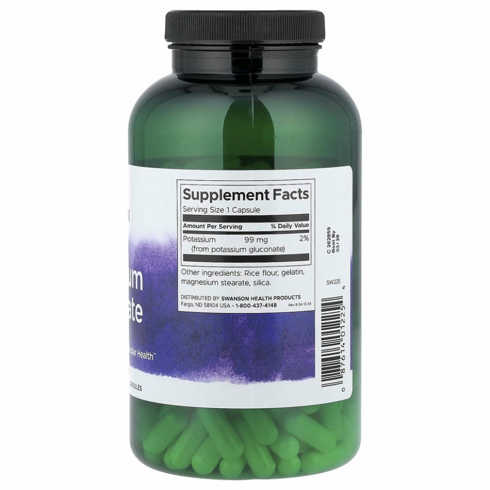 Swanson, Глюконат калия, 99 мг, 250 капсул