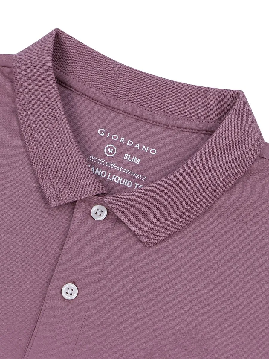 GIORDANO Men's Slim Fit Embroidery Bold Polo (Liquid Touch) Wistful mauve purple