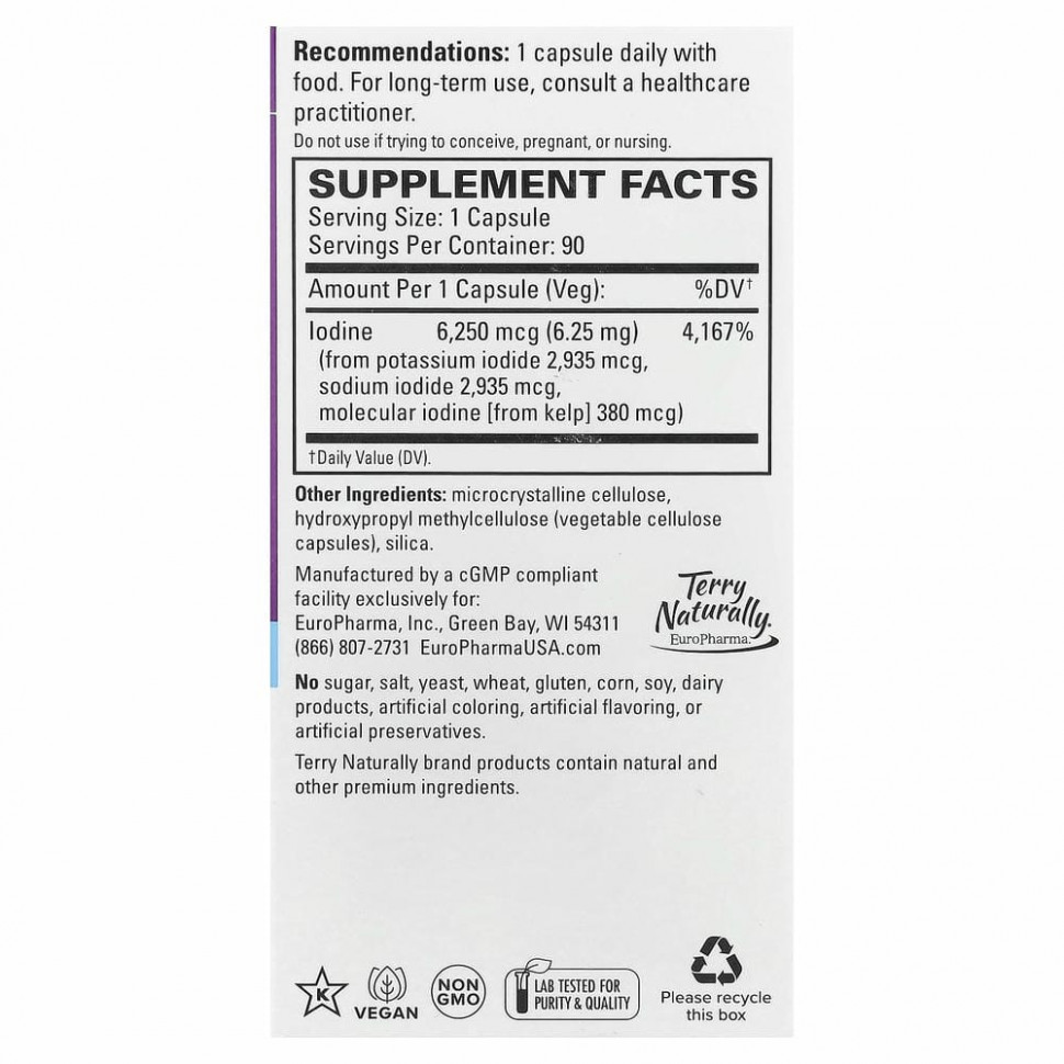 Terry Naturally, Tri-Iodine, 6,25 мг, 90 капсул