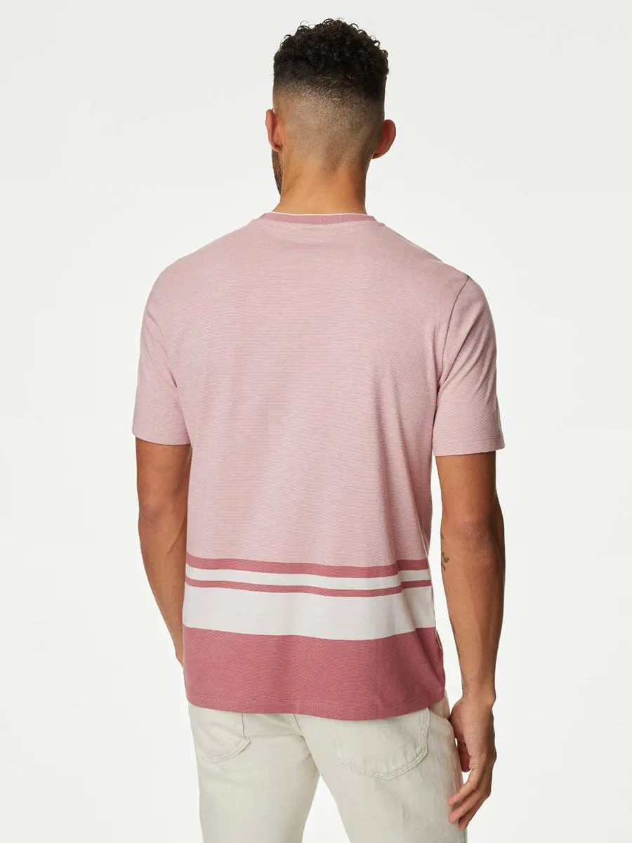 MARKS & SPENCER Men T-Shirt Short Sleeves Pure Cotton Striped
