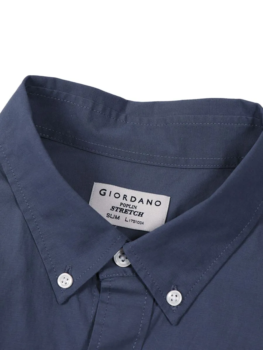 GIORDANO Men's Short Sleeve Slim Fit Stretch Poplin Shirt Navy blue