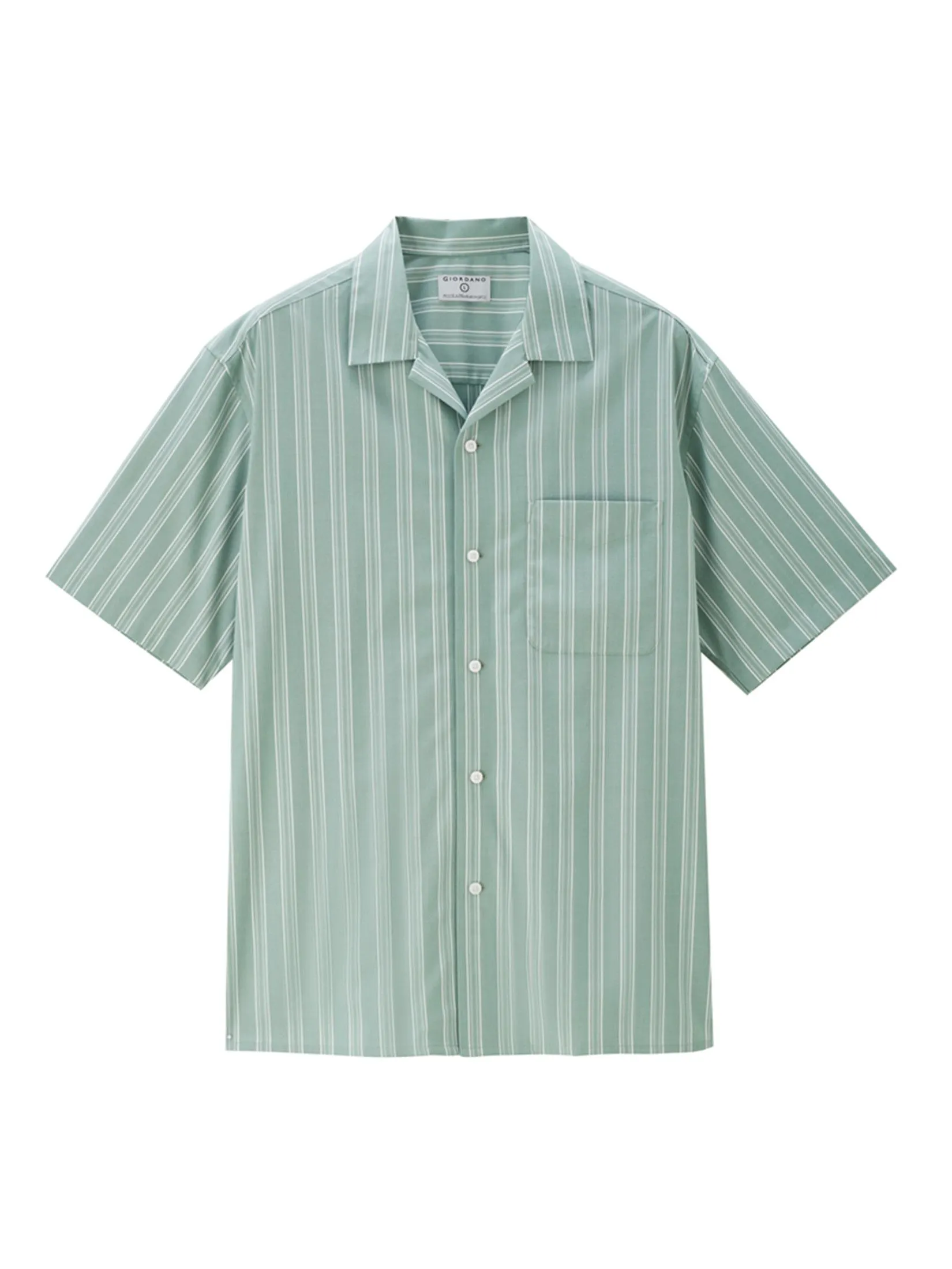 GIORDANO Men's Relaxed Cool Pocket Shirt Green x White