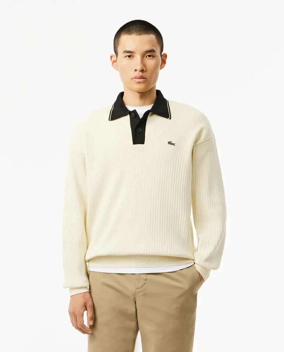 LACOSTE French Made Relaxed Fit Polo Sweater White