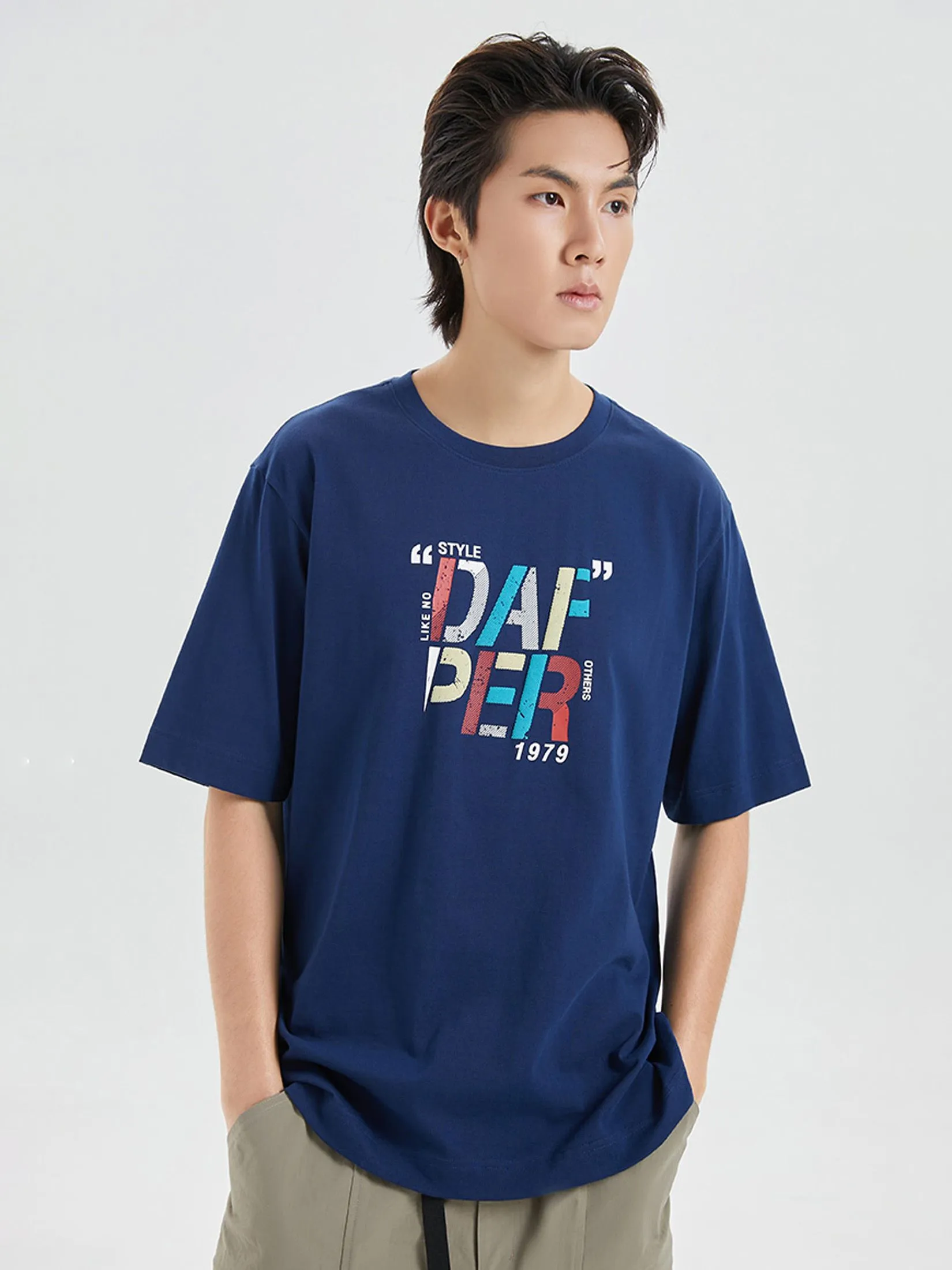 DAPPER DAPPER Retro Summer Logo Print T-Shirt Navy