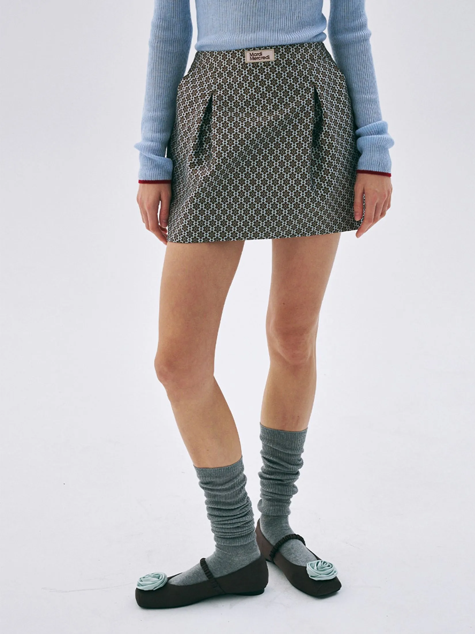 MARDI MERCREDI Mini Pegged Skirt Flower Jacquard Mint S