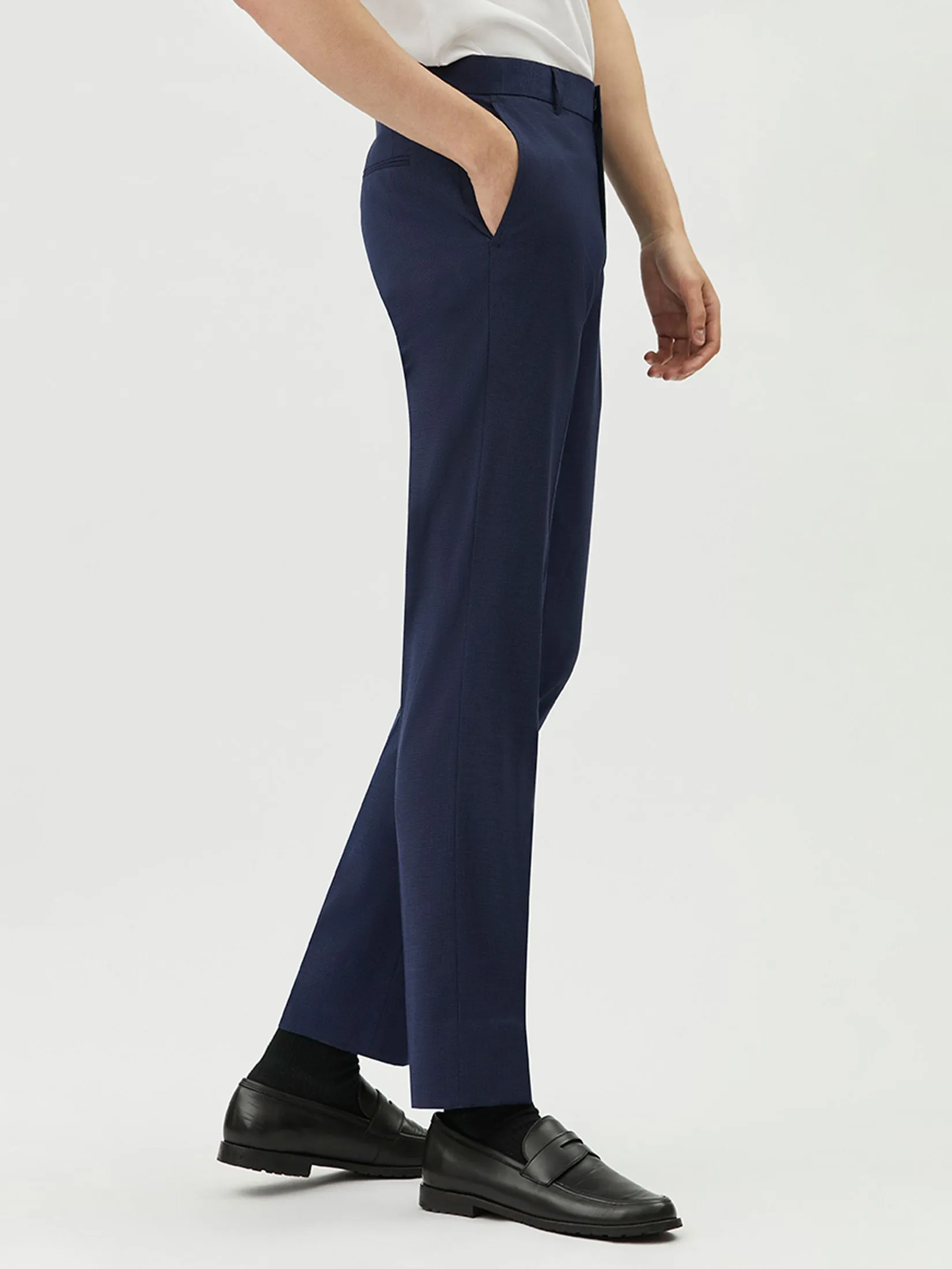 DAPPER DAPPER Textured Regular-Fit Essential Stretch Trousers Navy