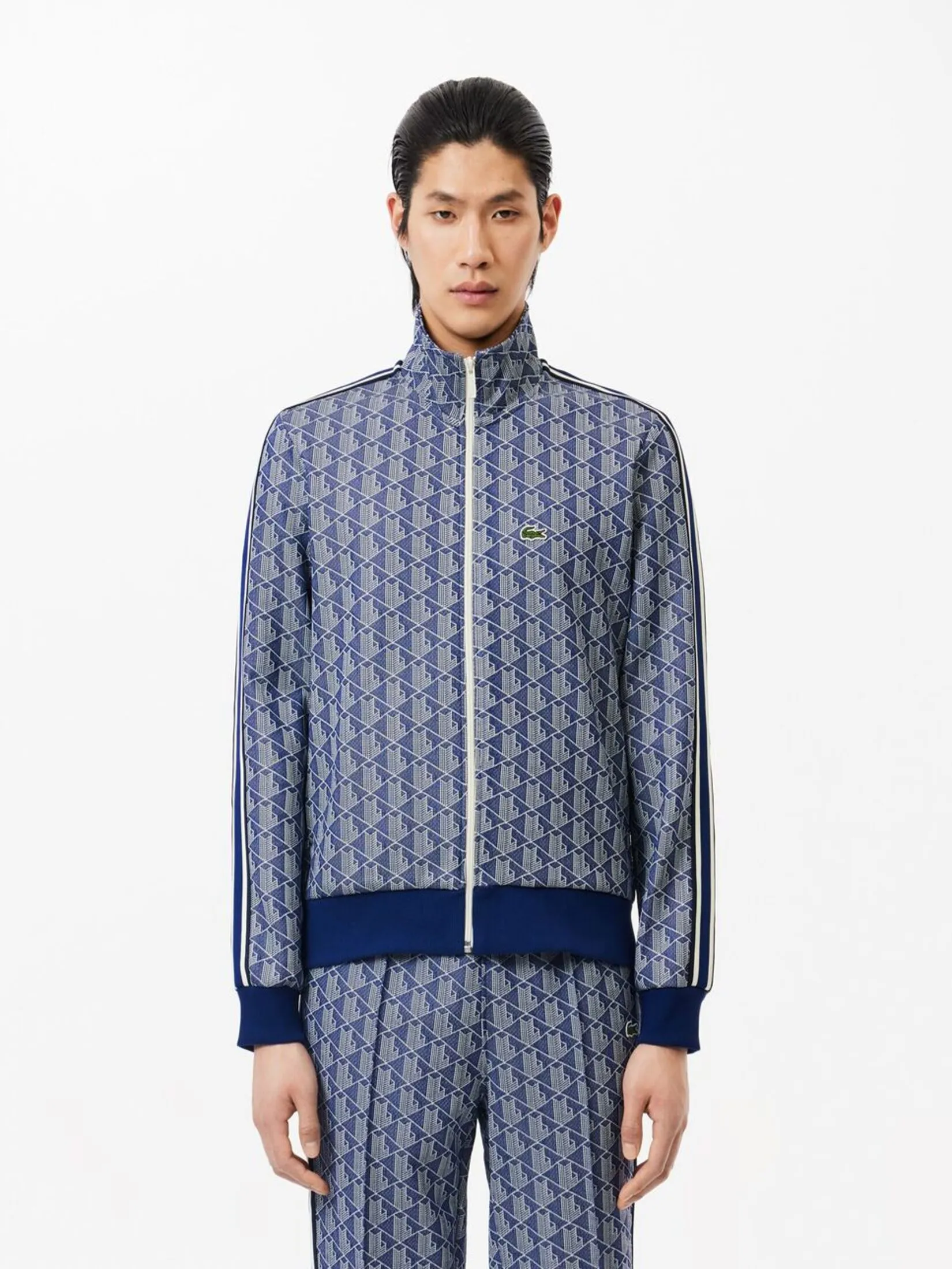 LACOSTE Paris Jacquard Monogram Zipped Sweatshirt Blue