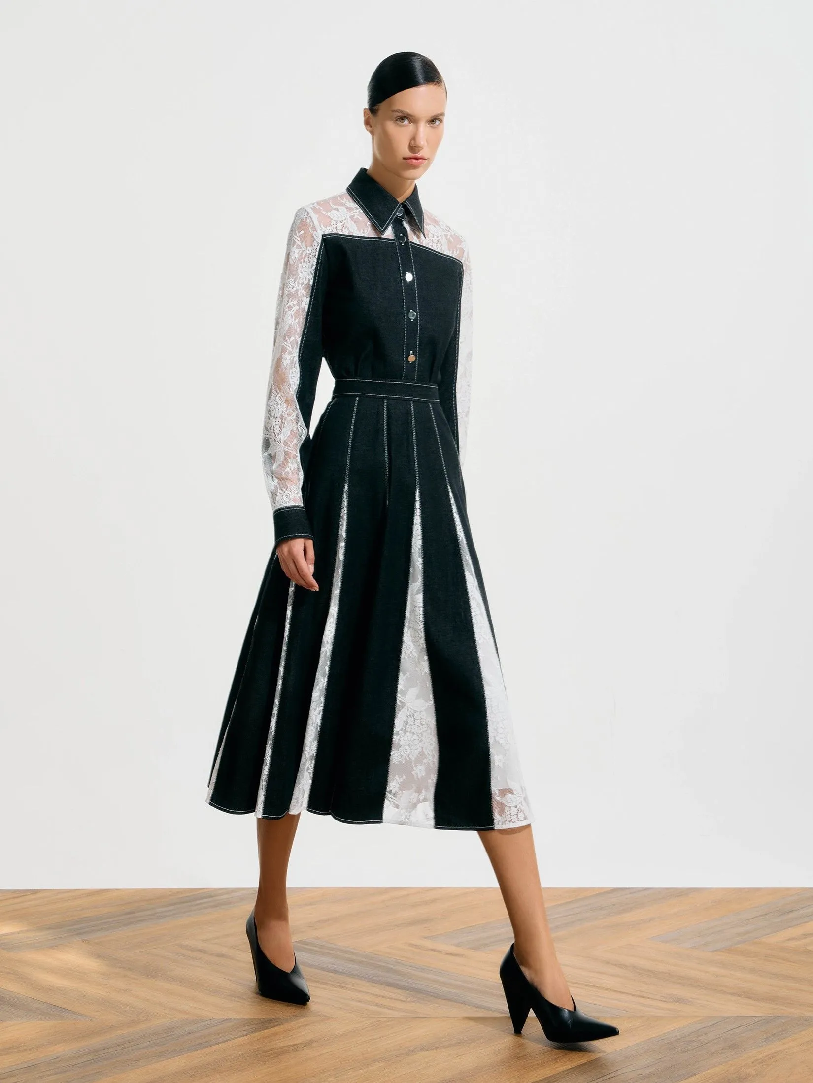 ASAVA (SS25)Hayden Denim Lace Women Skirt Black