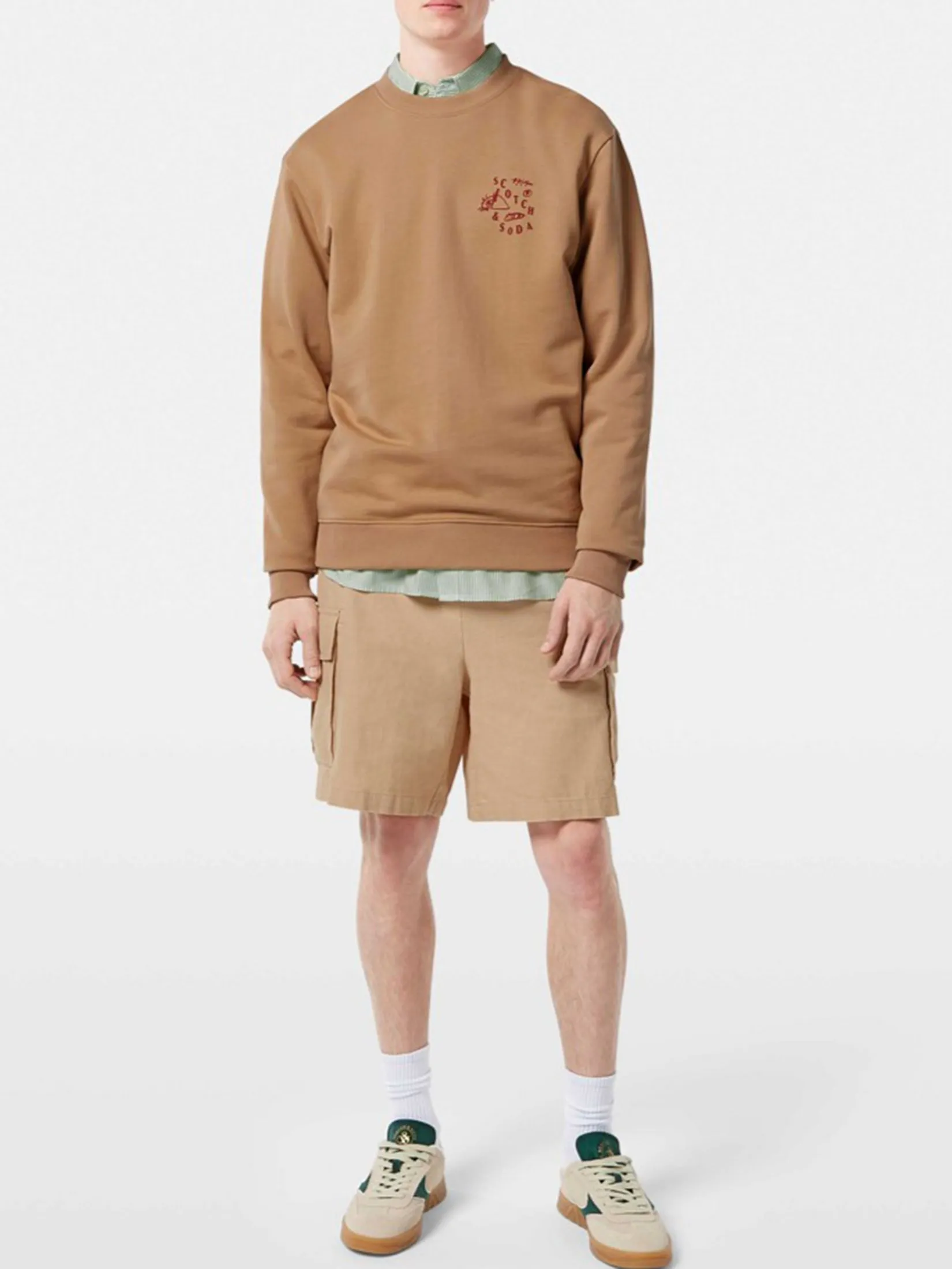 SCOTCH&SODA Men Cargo Short Cotton-Linen Relaxed Fit Soft Camel