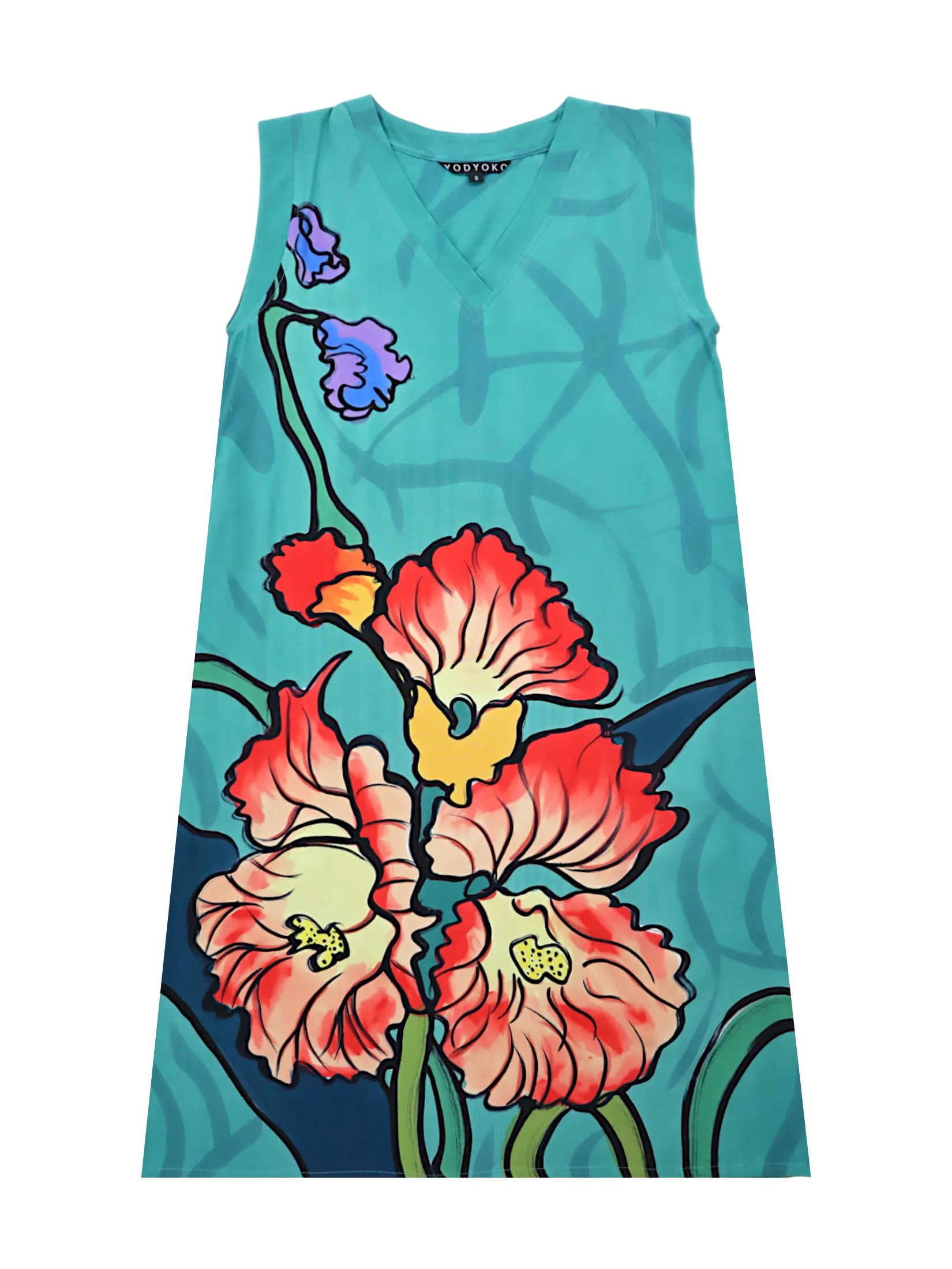 YODYOKO Woman Sleeveless Dress - Green : Swaying in the Gladiolus Garden Size - L