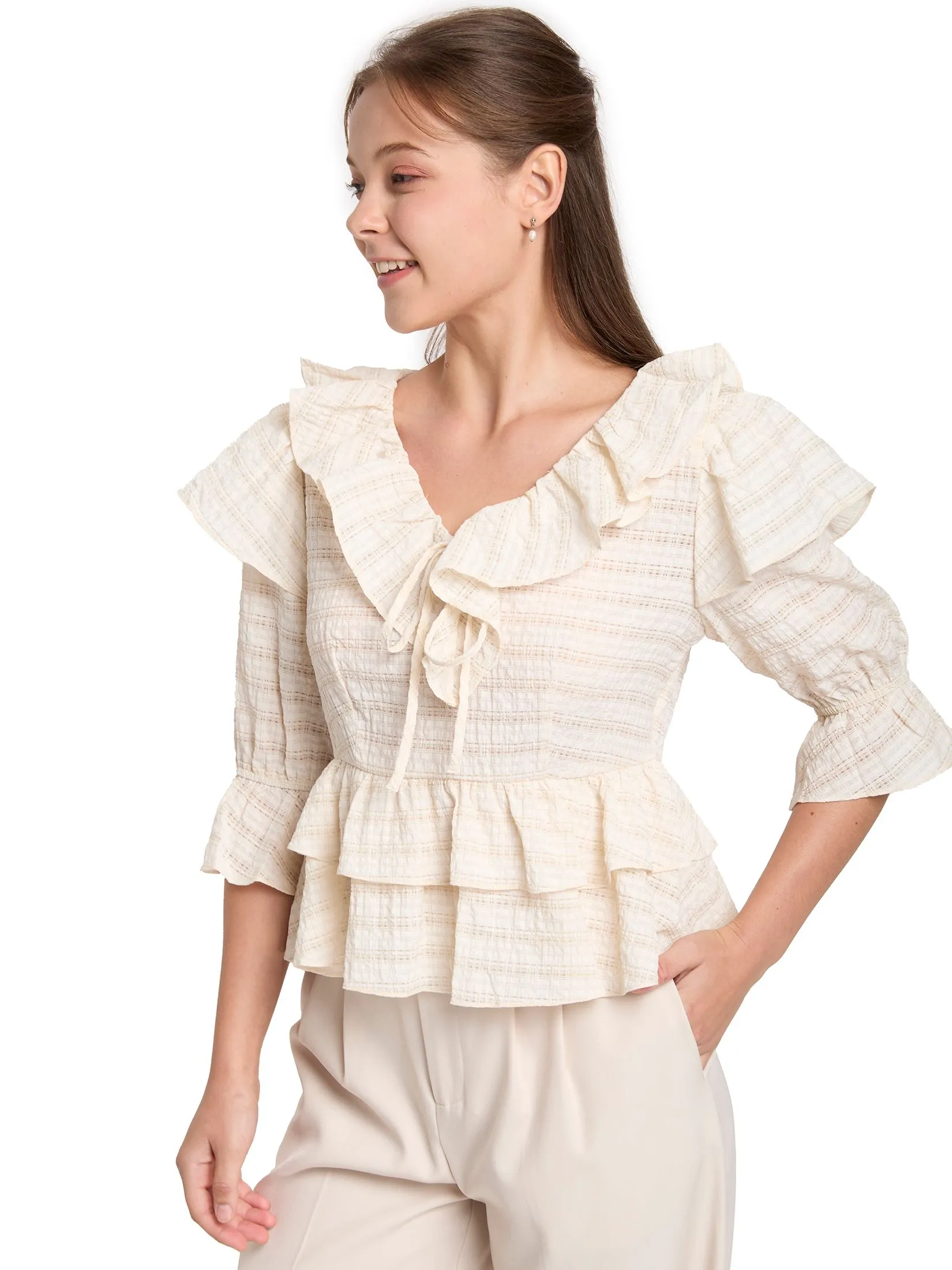 LOLITA Women Top V-Neck Chiffon With Ruffle