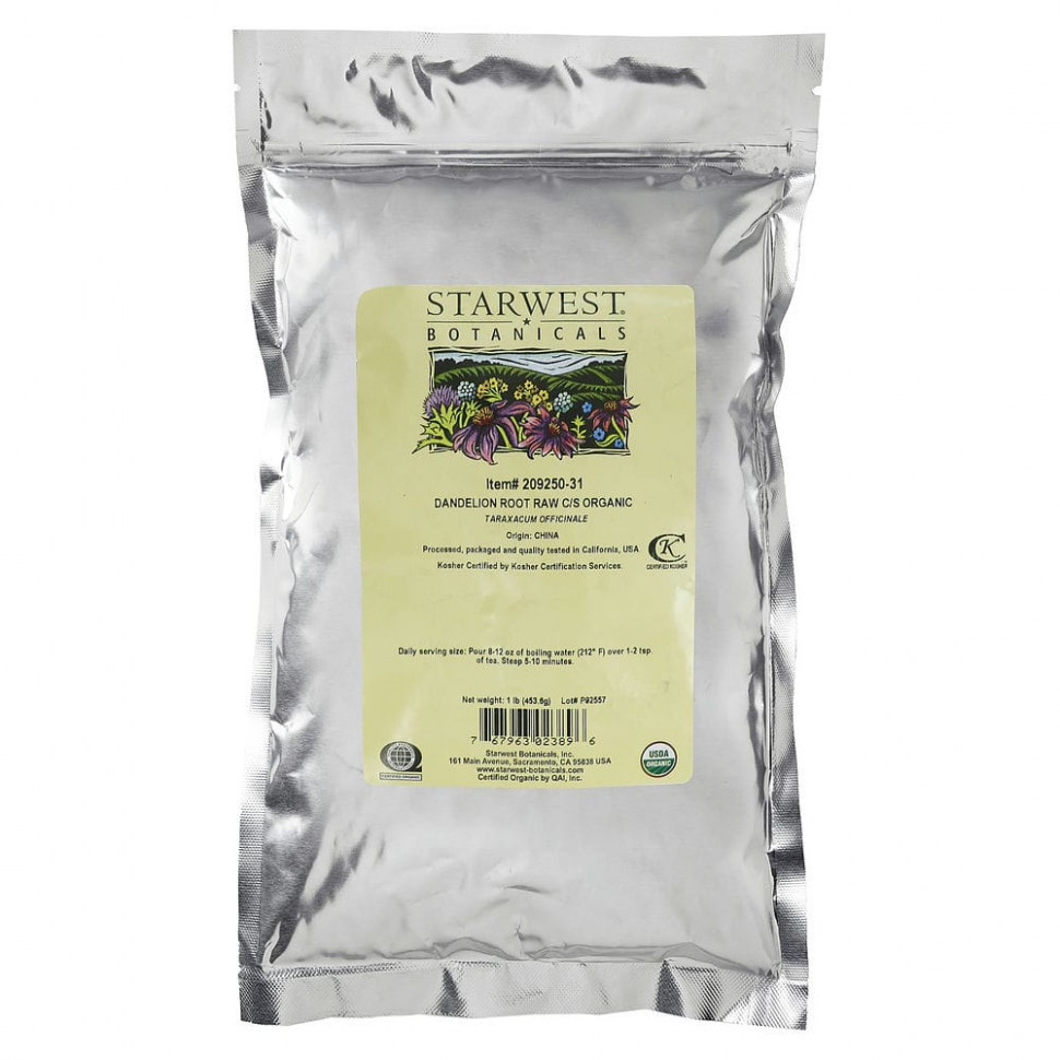 Starwest Botanicals, натуральный корень одуванчика C/S, 453,6 г (1 фунт)