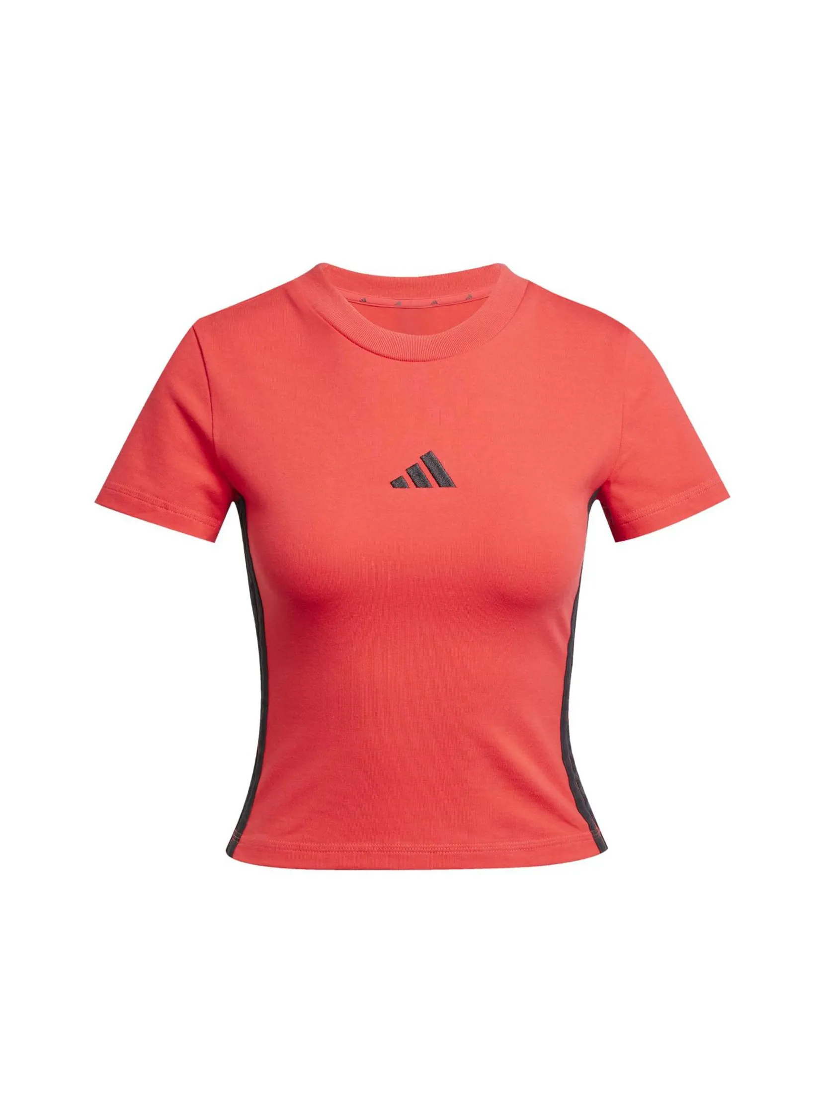 ADIDAS Women T-Shirt Essentials 3-Stripes Slim Baby JE1242 Pure Ruby / Black