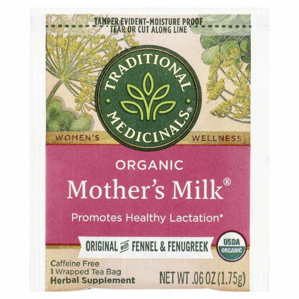 Traditional Medicinals, Mother's Milk, органический фирменный чай с фенхелем и пажитником, без кофеина, 32 чайных пакетиков, 56 г (1,98 унции)