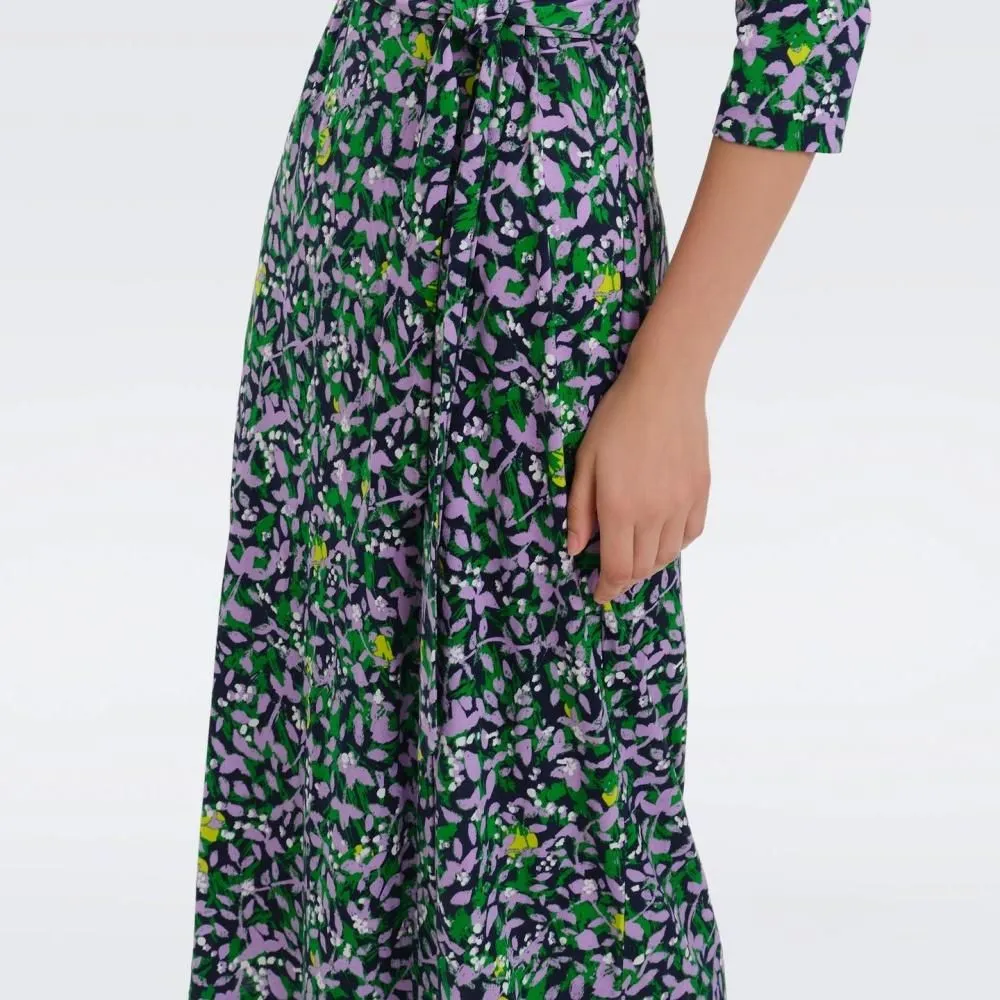 DIANE VON FURSTENBERG DVF ABIGAIL MIDI DRESS SCRIBBLE GARDEN ORCHID