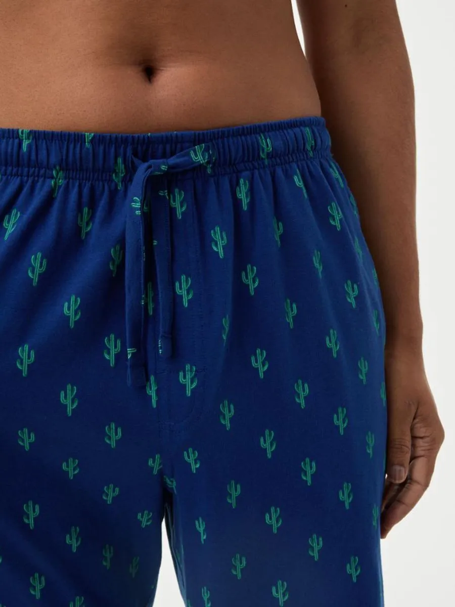 MARKS & SPENCER Men Pyjama Set T-Shirt Short Sleeves + Shorts Pure Cotton Cactus Printed  PD_Denim Mix