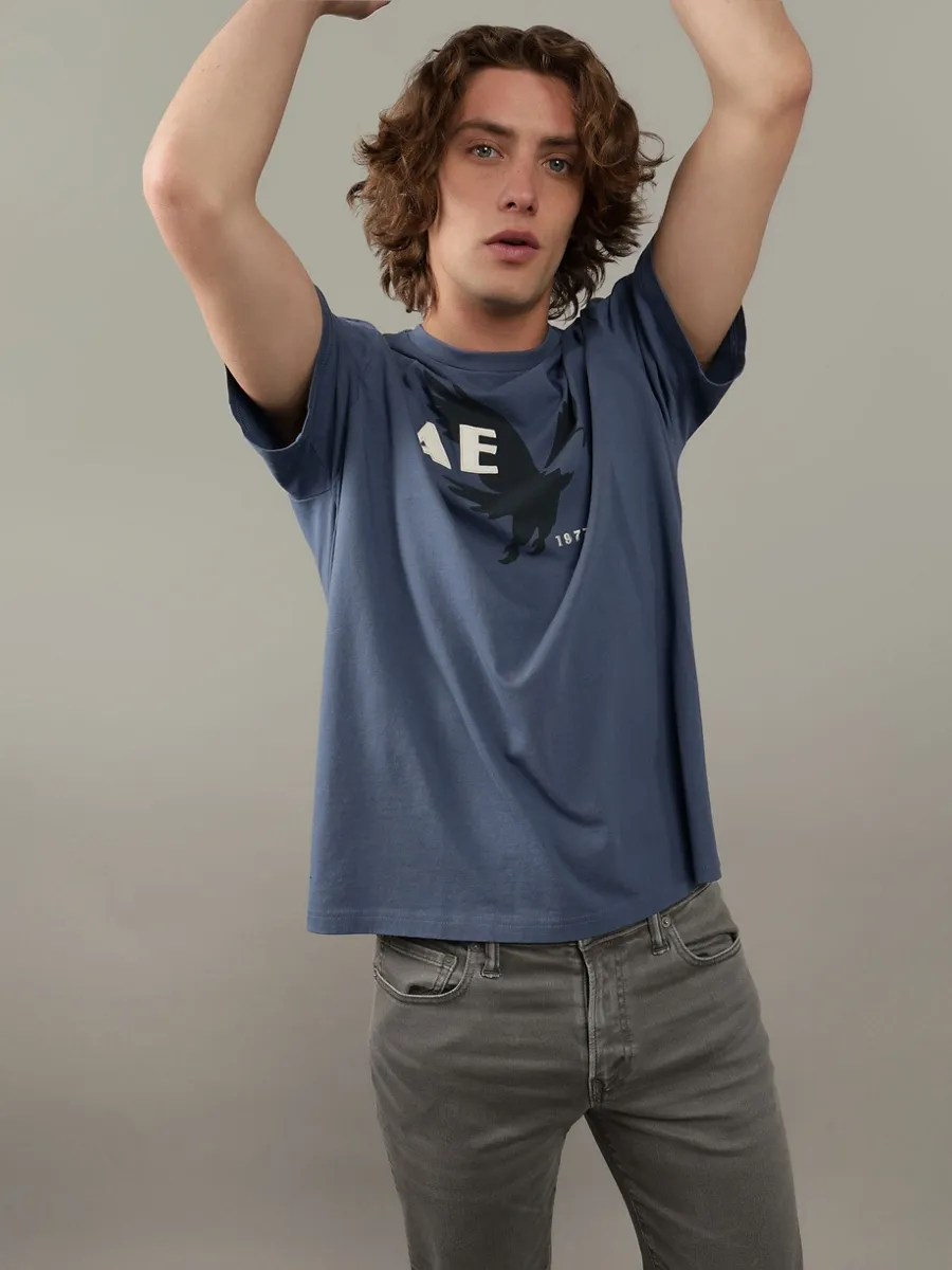 AMERICAN EAGLE MEN G SS SUM 2 OMNI SET IN TEE- PC DYE + SERIOUSLY SOFT WASH 400 BLUE