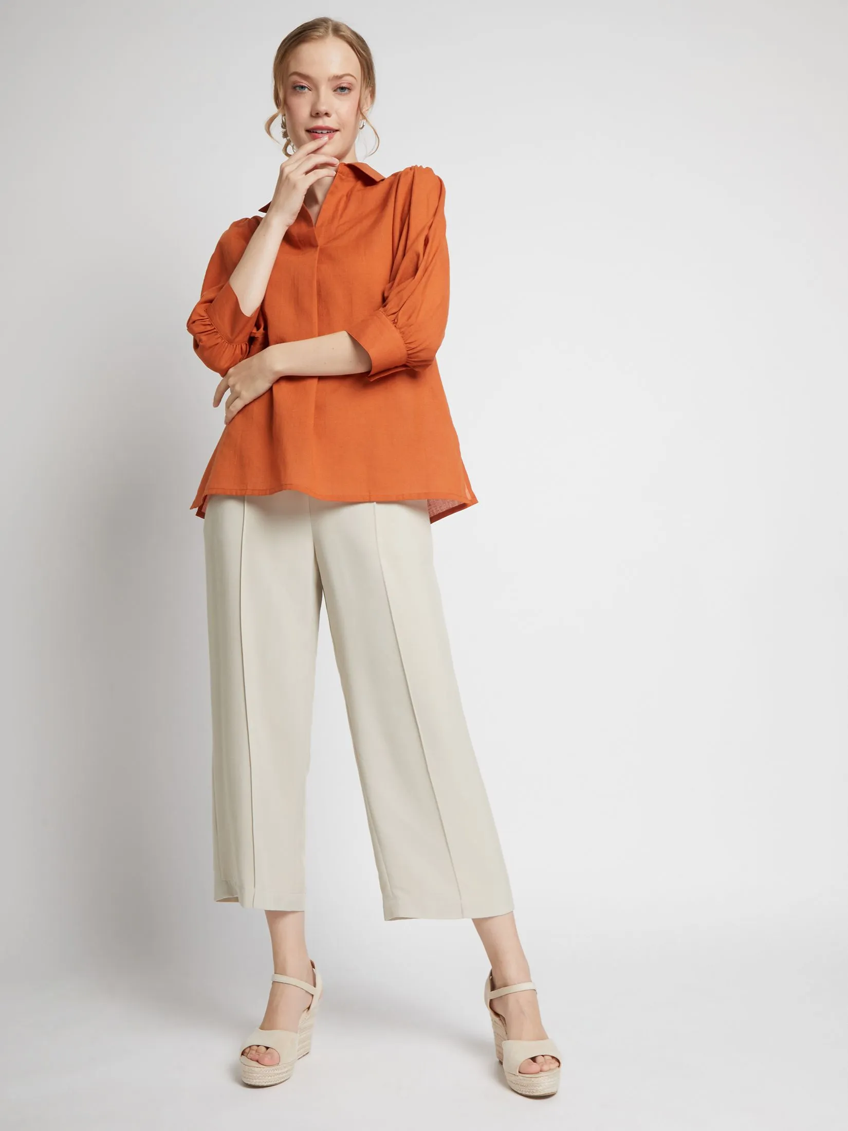 EASY PIECES Women Blouse Long Sleeves Collar Neck