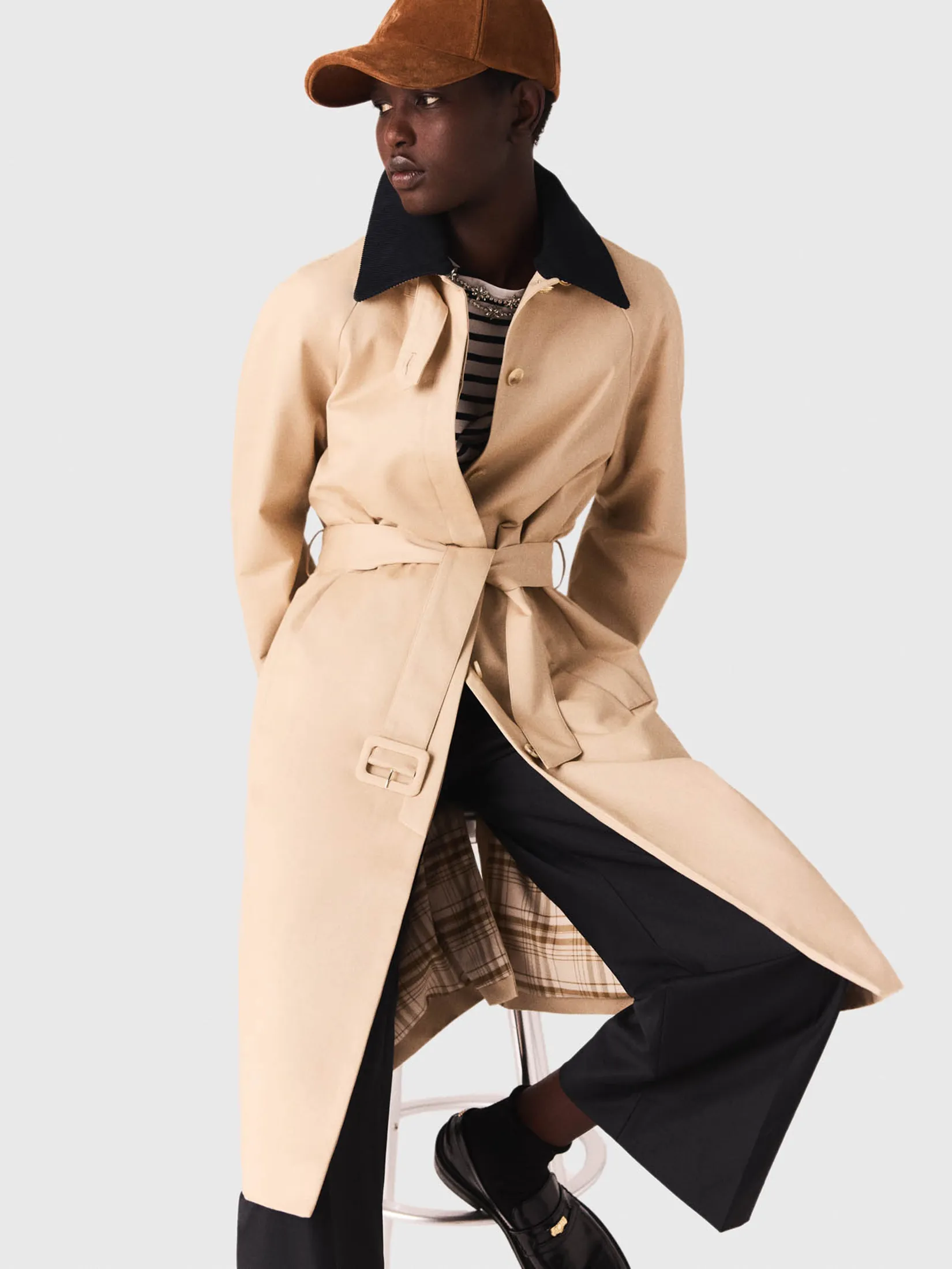 MAJE Women Trench Coat Contrast Sleeve And Collar