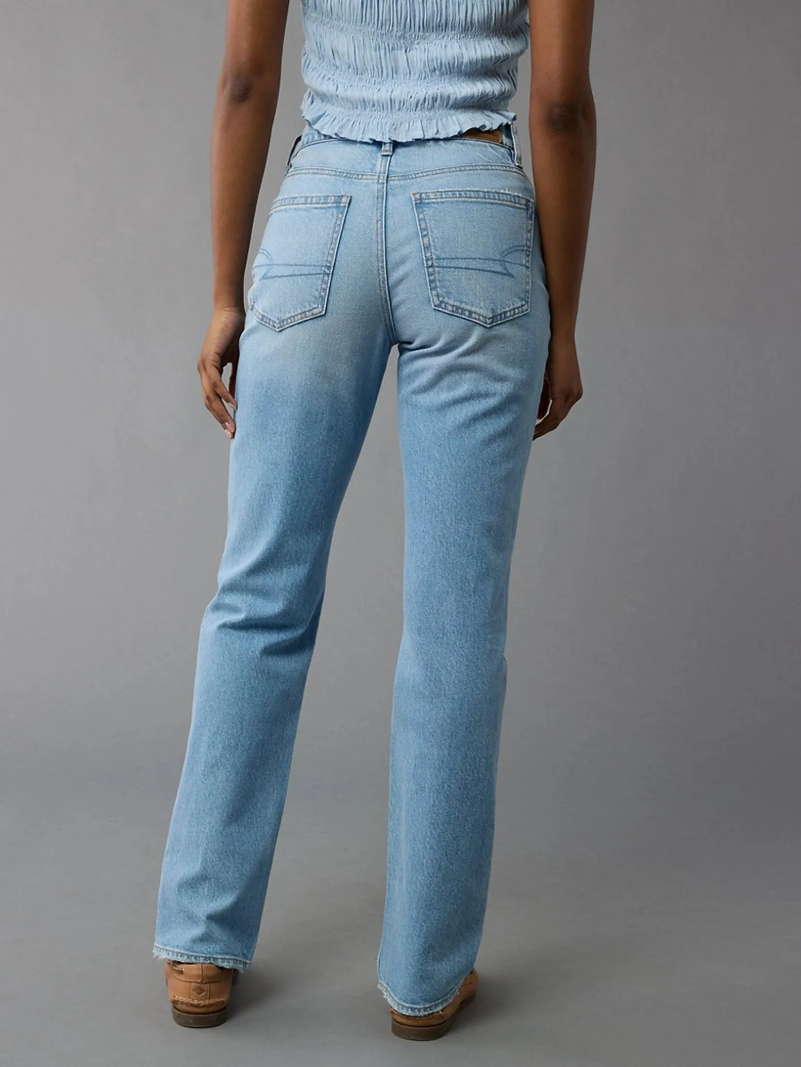 AMERICAN EAGLE WOMEN SUPER HIGH-RISE STRAIGHT JEANS 953 LIGHT REPAIR