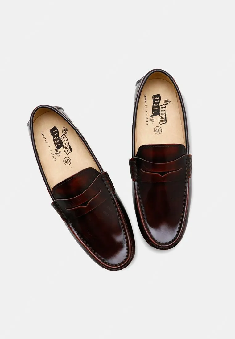 BROWN STONE BROWN STONE CLASSY Penny Loafer European Brush Off Burgundy
