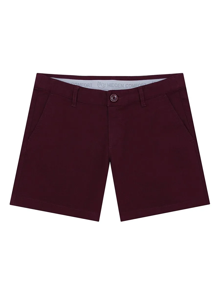 GIORDANO Women's Twill Mid-Rise Slim Fit Pocket Shorts (180 Elastic Waistband) Burgundy red Size - 25 EU