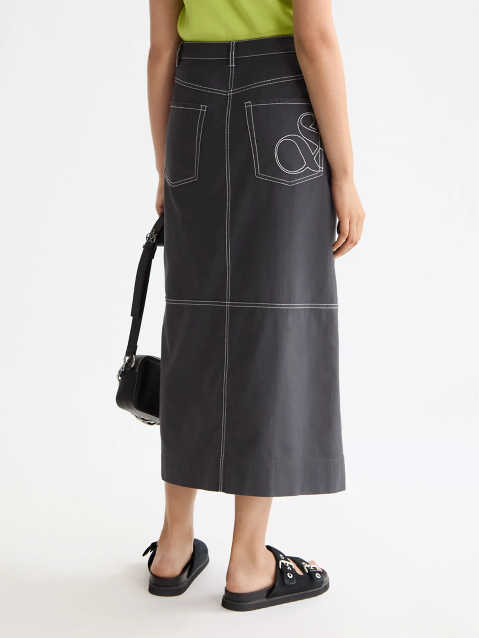 SCOTCH&SODA Women Midi Skirt Workwear With Front Slit Charcoal Art