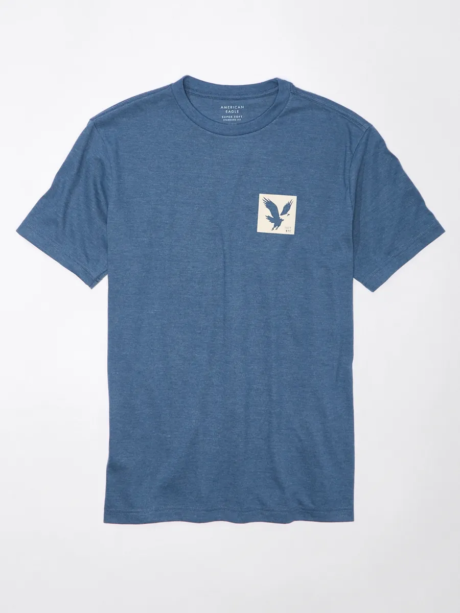 AMERICAN EAGLE MEN G SS CORE BRAND SET IN TEE- CVC FAUX HTHR + SERIOUSLY SOFT WASH 472 NAVY HEATHER
